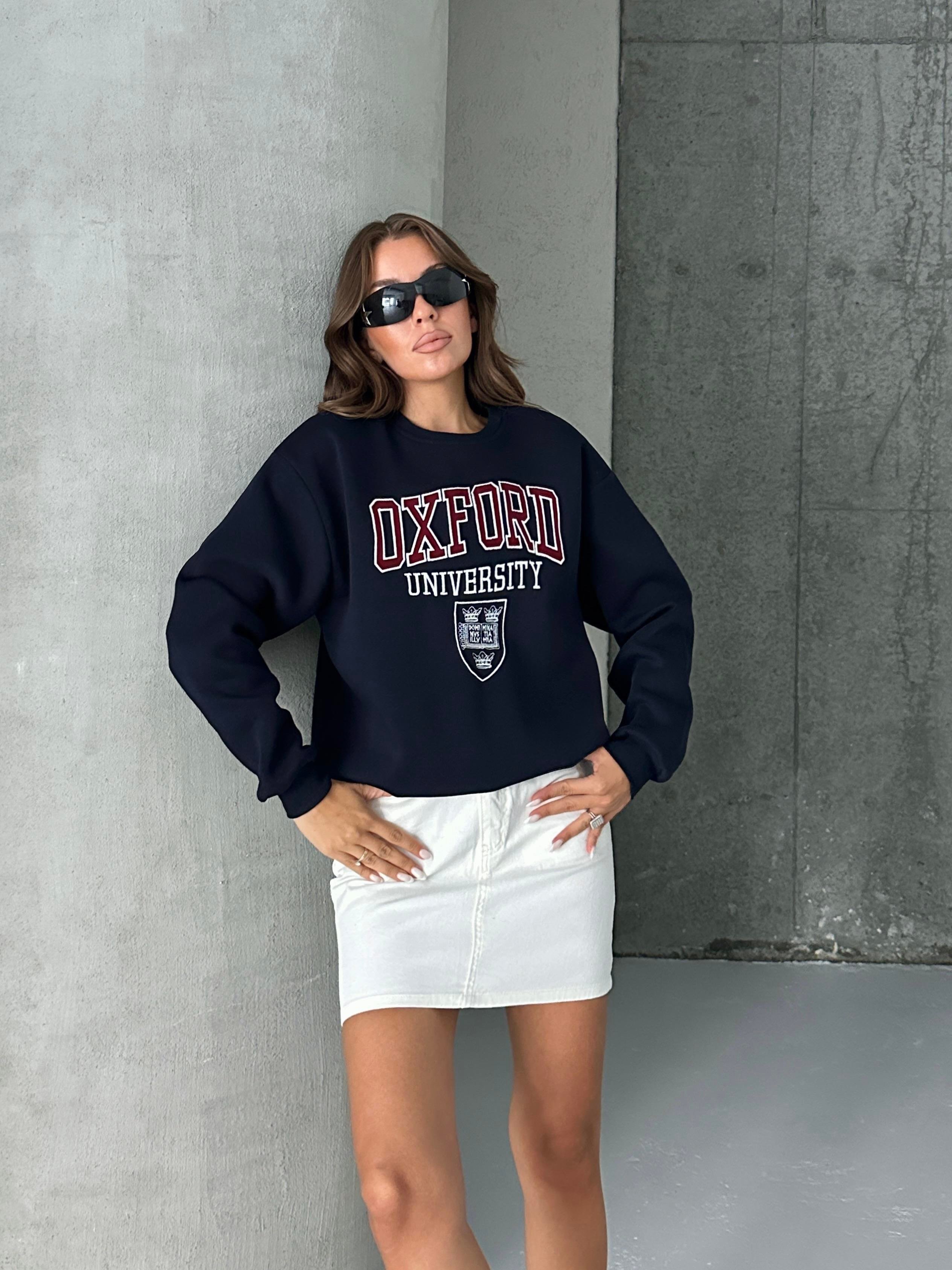 Oxford Baskılı Oversize Sweatshirt