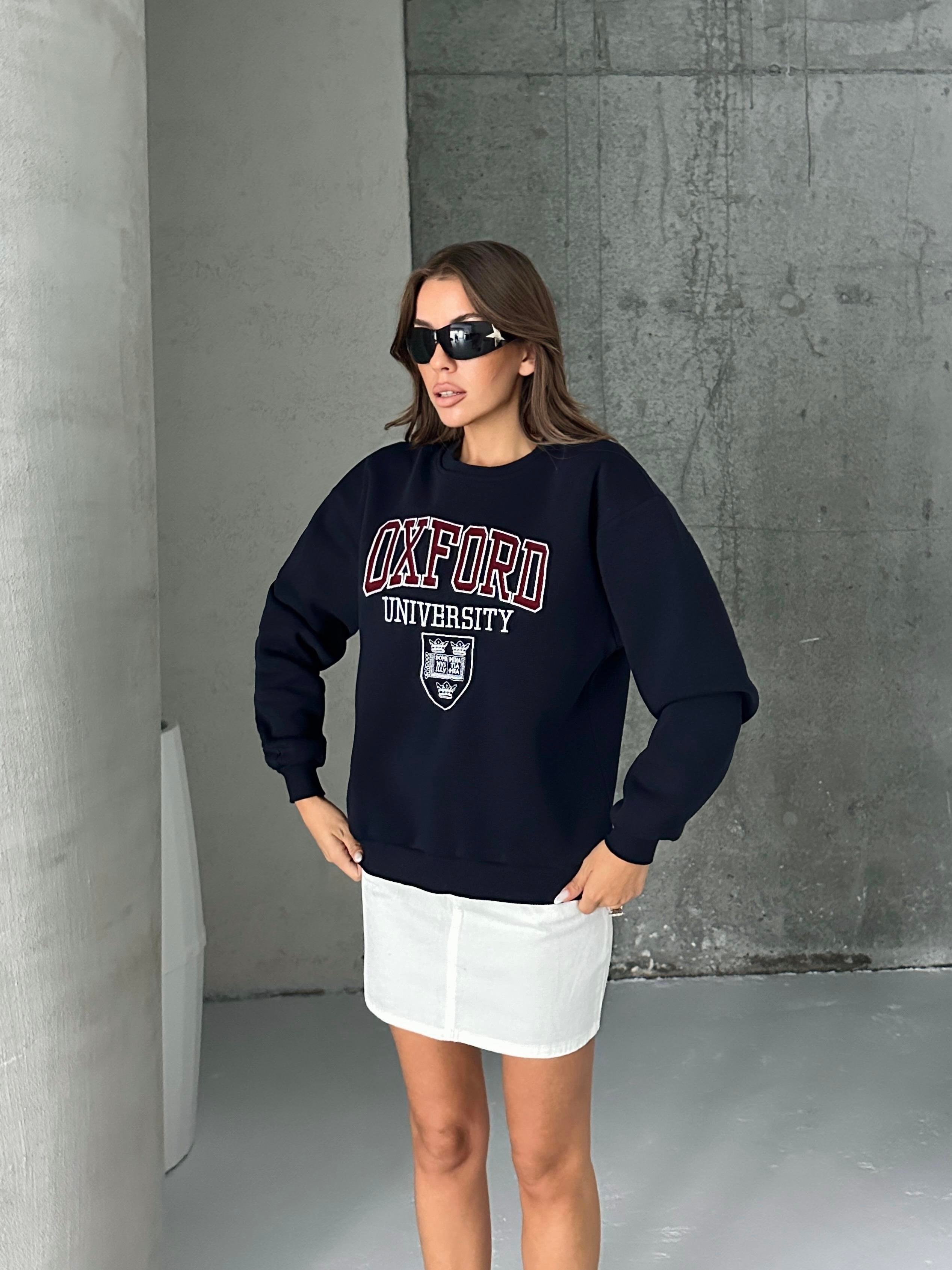 Oxford Baskılı Oversize Sweatshirt