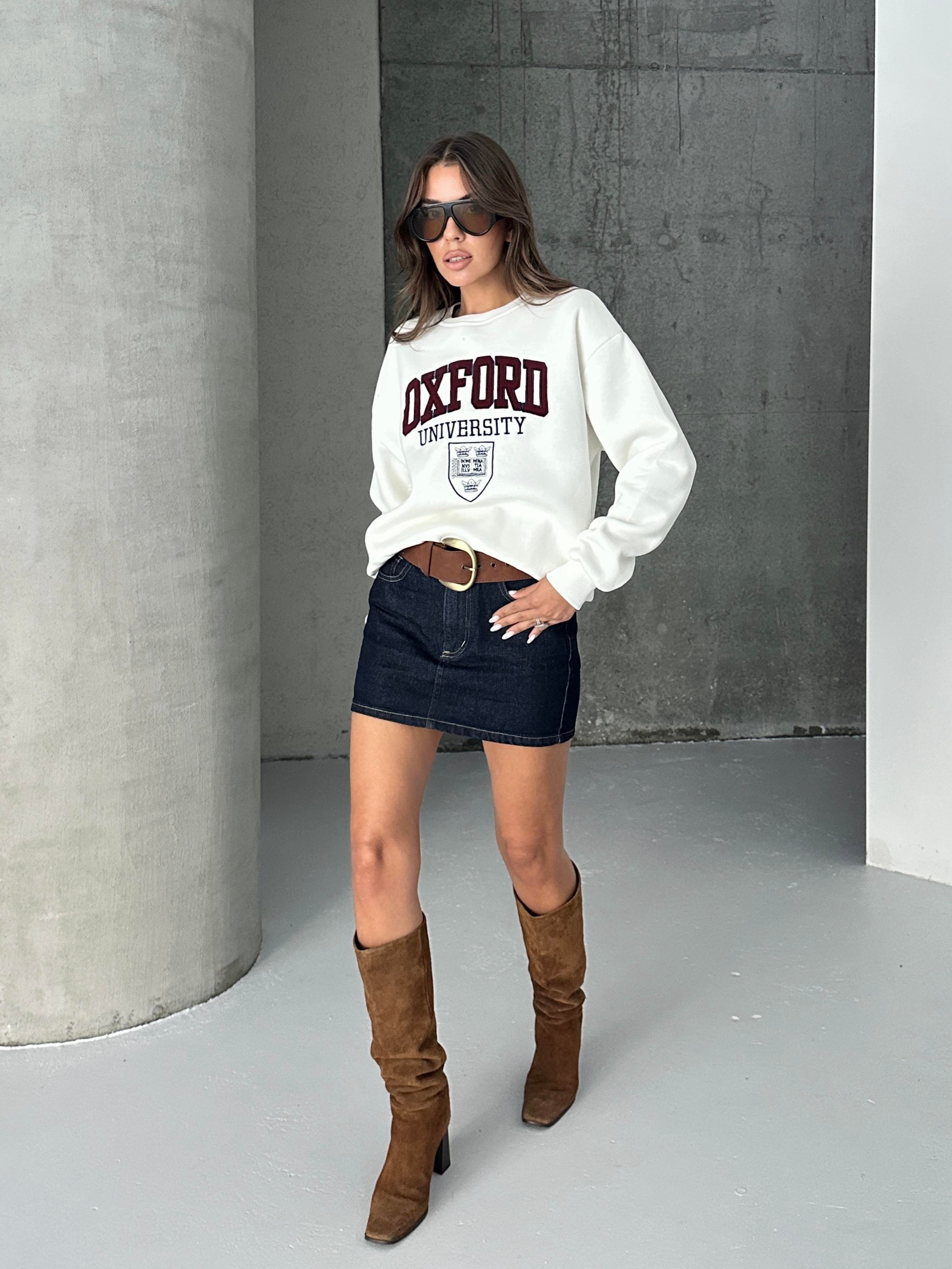 Oxford Baskılı Oversize Sweatshirt