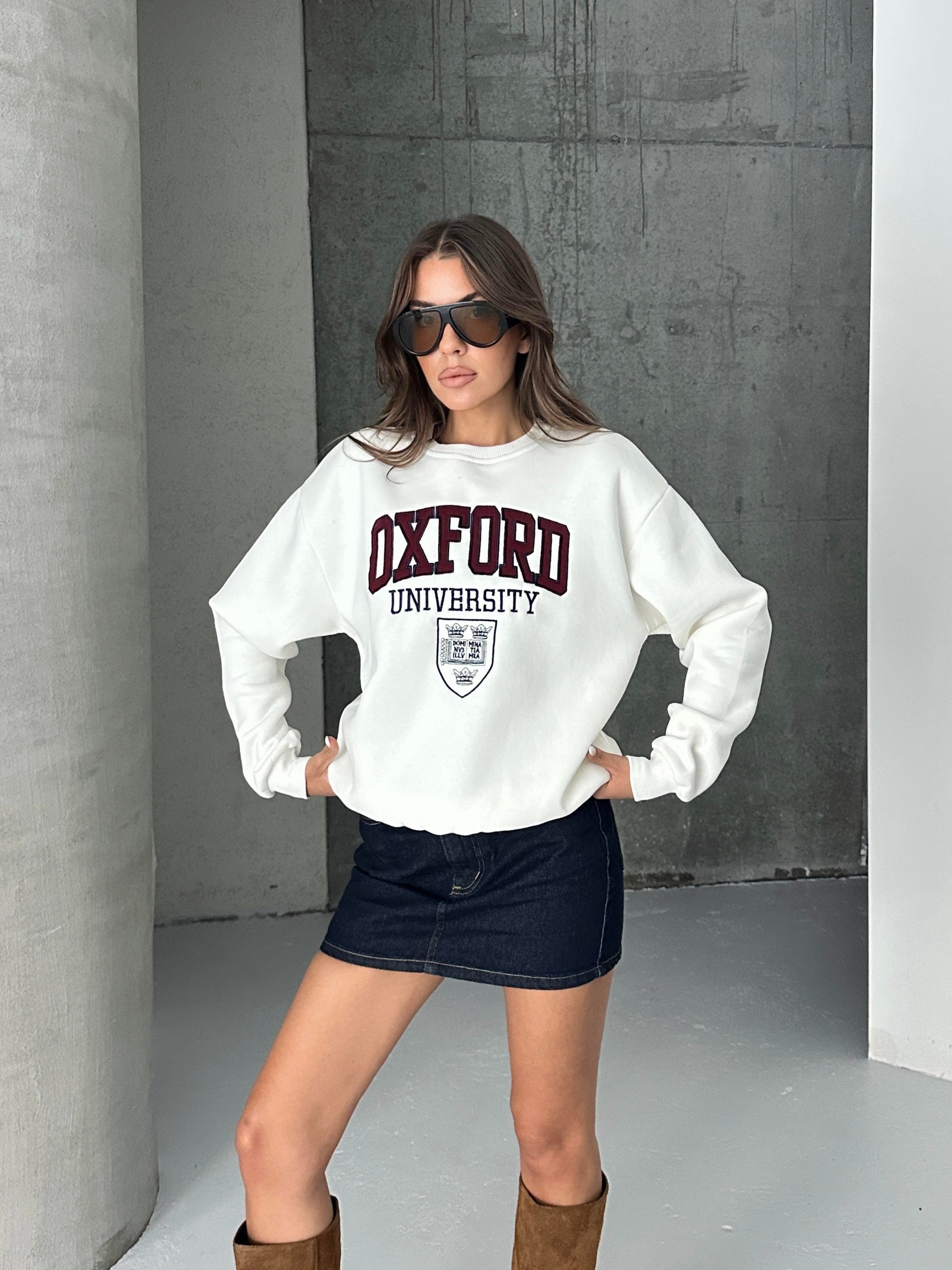 Oxford Baskılı Oversize Sweatshirt