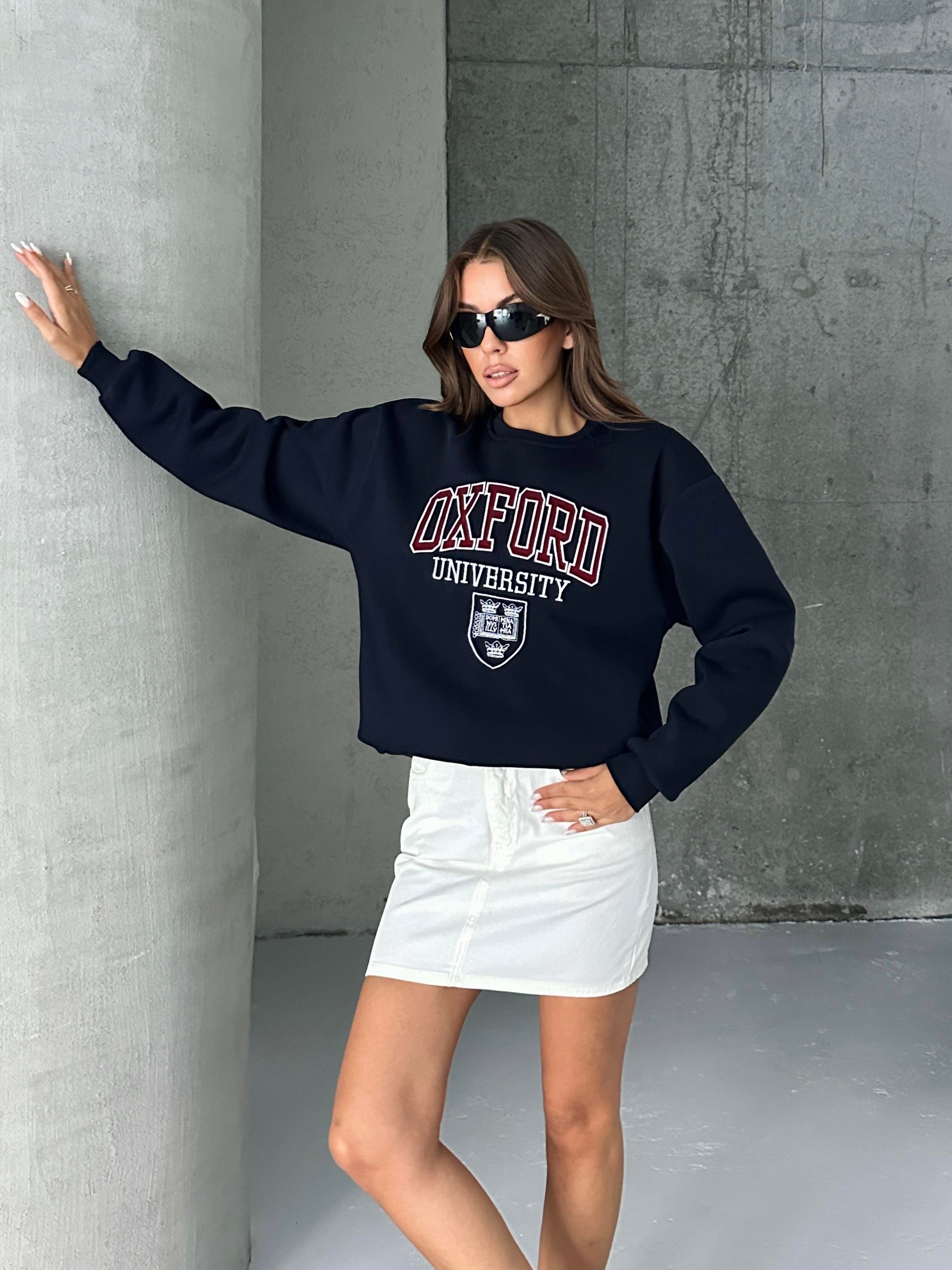 Oxford Baskılı Oversize Sweatshirt