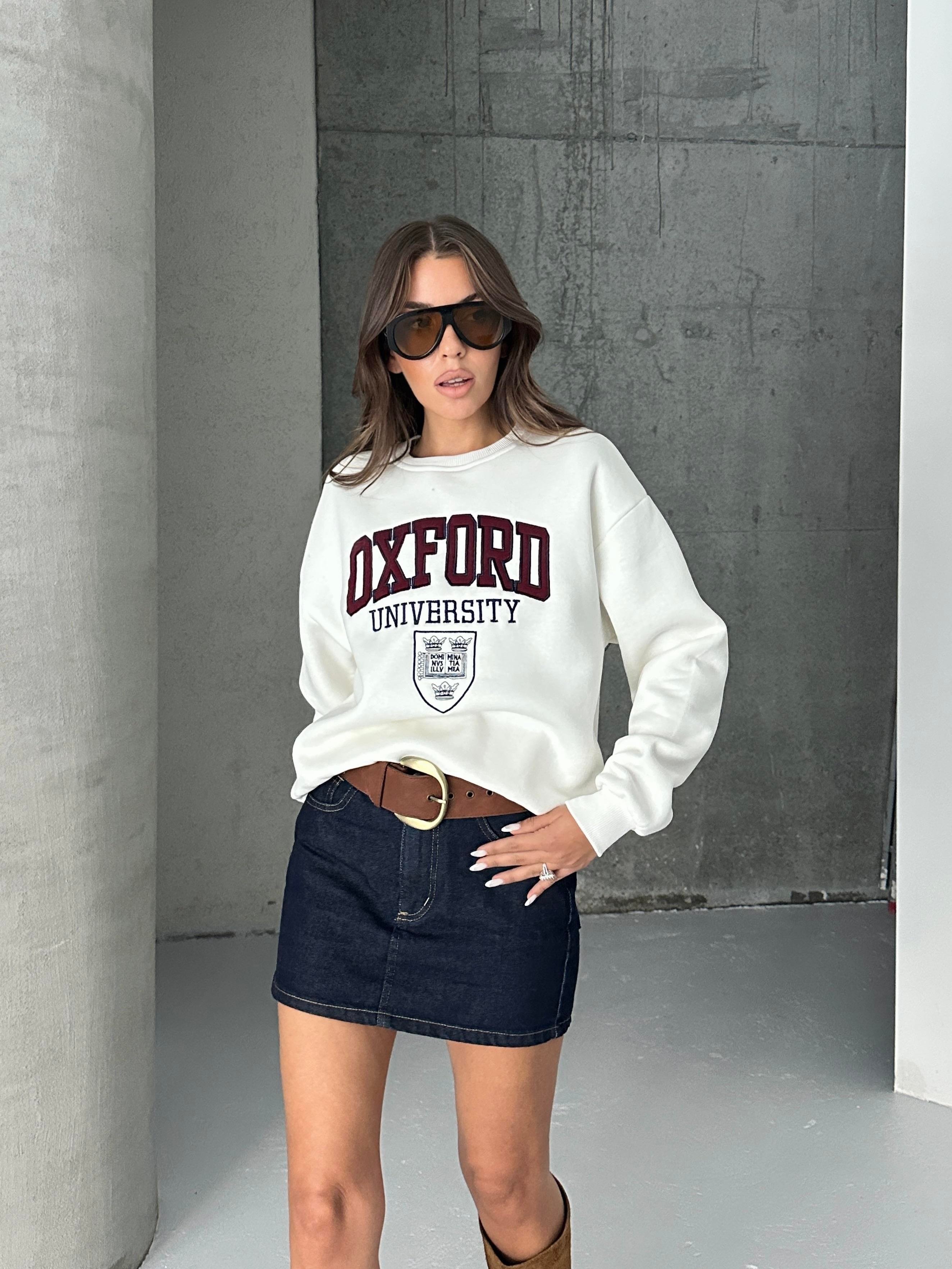 Oxford Baskılı Oversize Sweatshirt