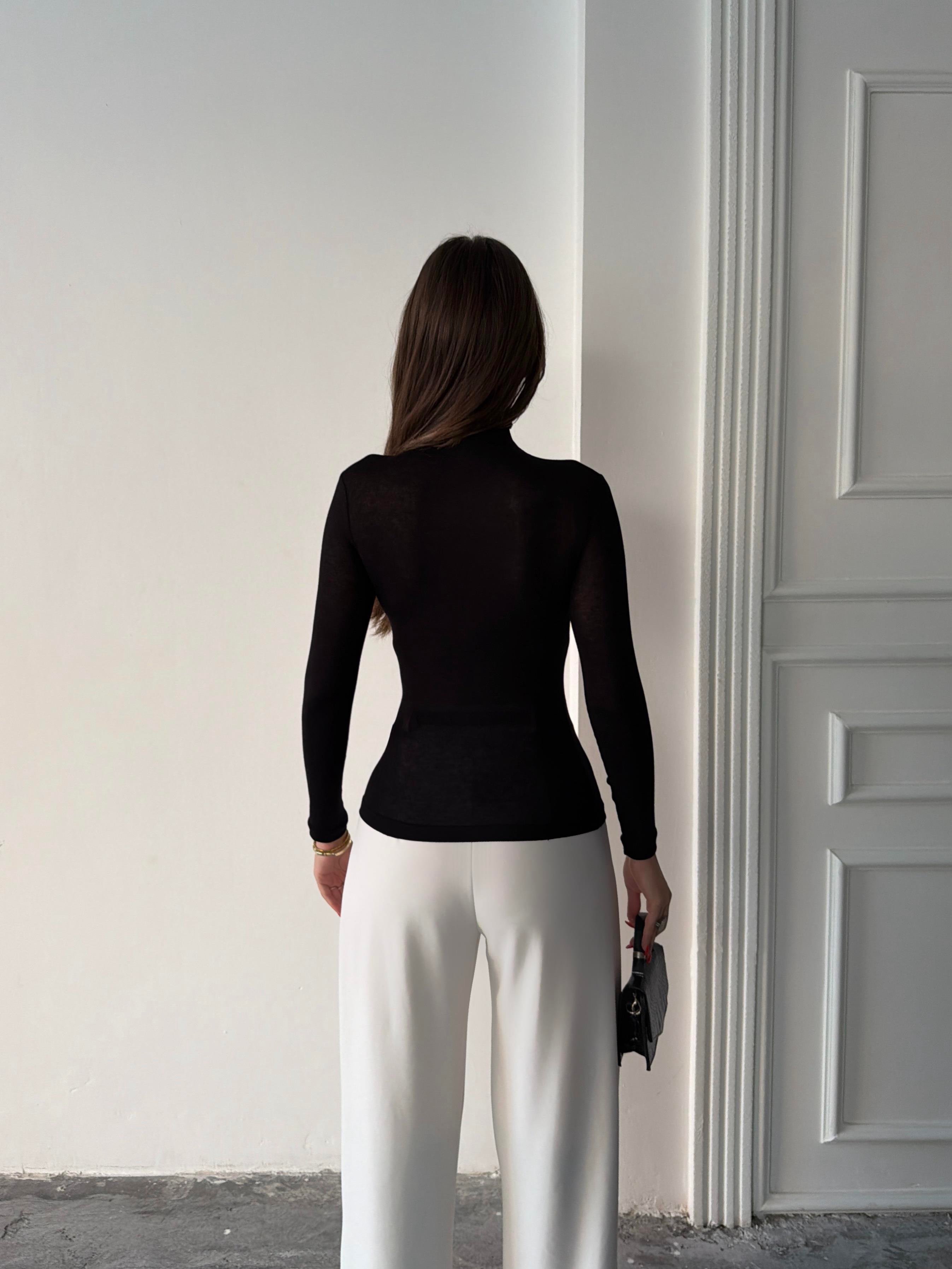 OYS BUZY KUMAŞ PARMAK GEÇME BLUZ SİYAH