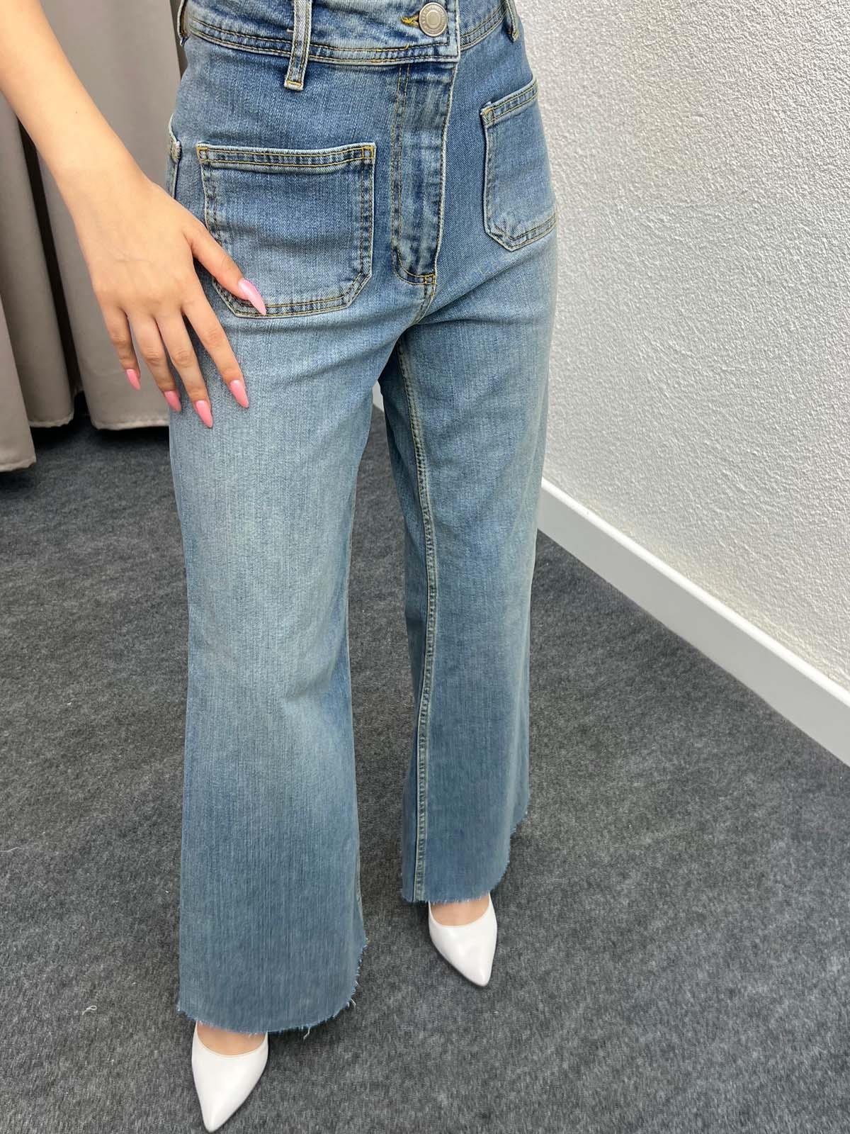 Paça Kesik İspanyol Paça Mavi Jean 