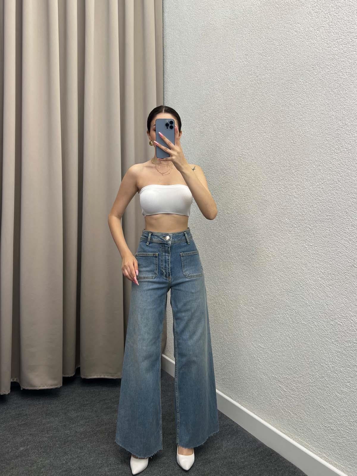 Paça Kesik İspanyol Paça Mavi Jean 