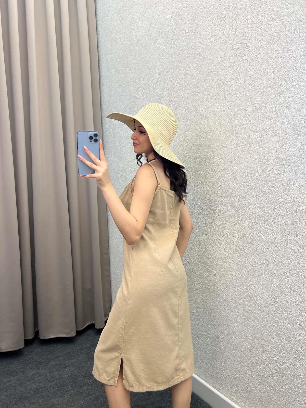 Palmiye Bej Keten Elbise