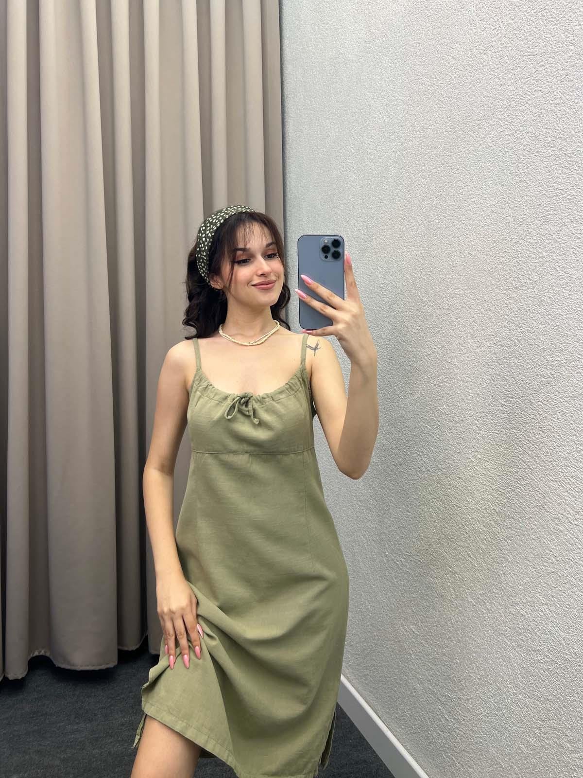 Palmiye Mint Keten Elbise