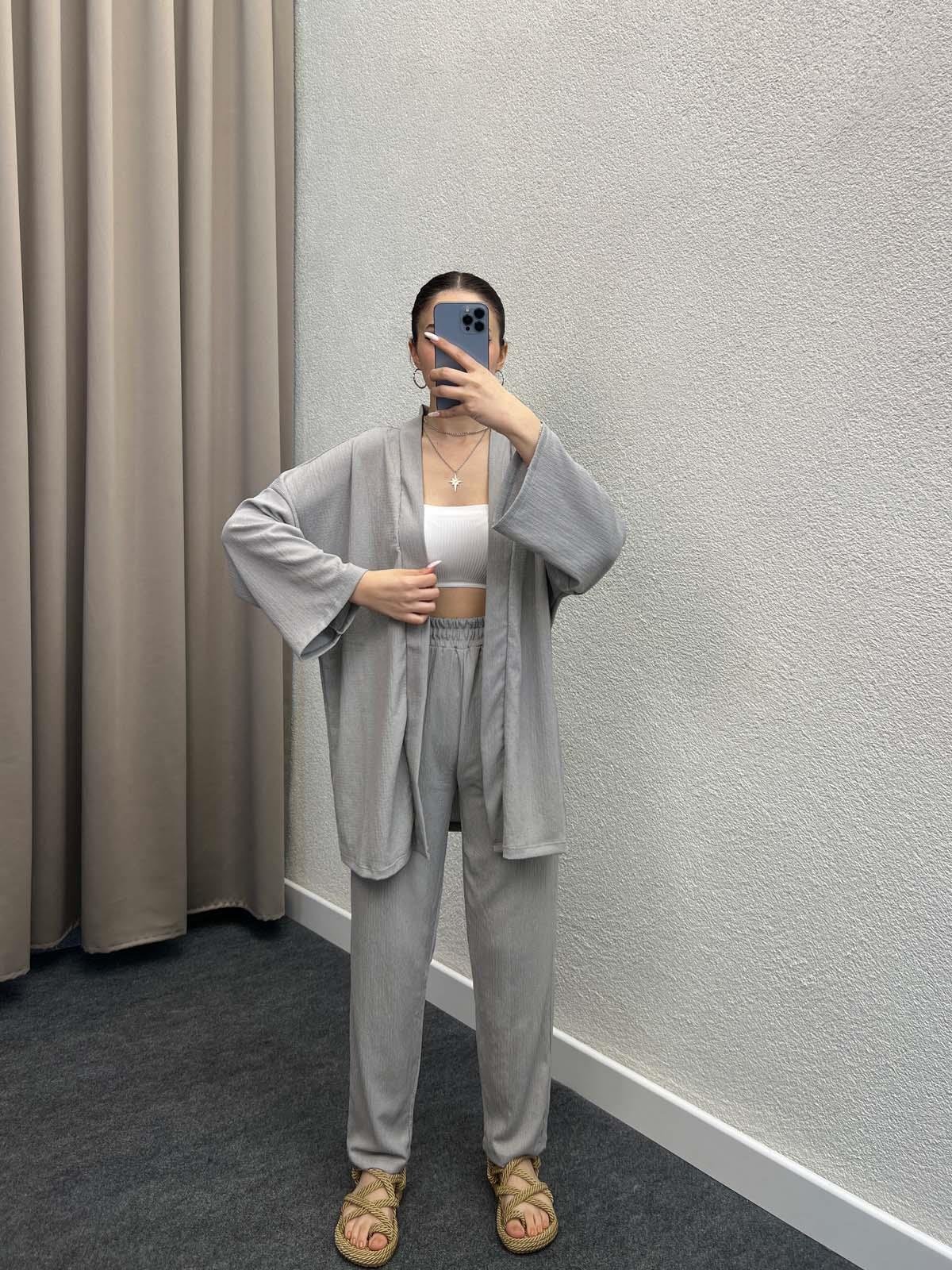 Pena Gri Gofre Kimono Takım