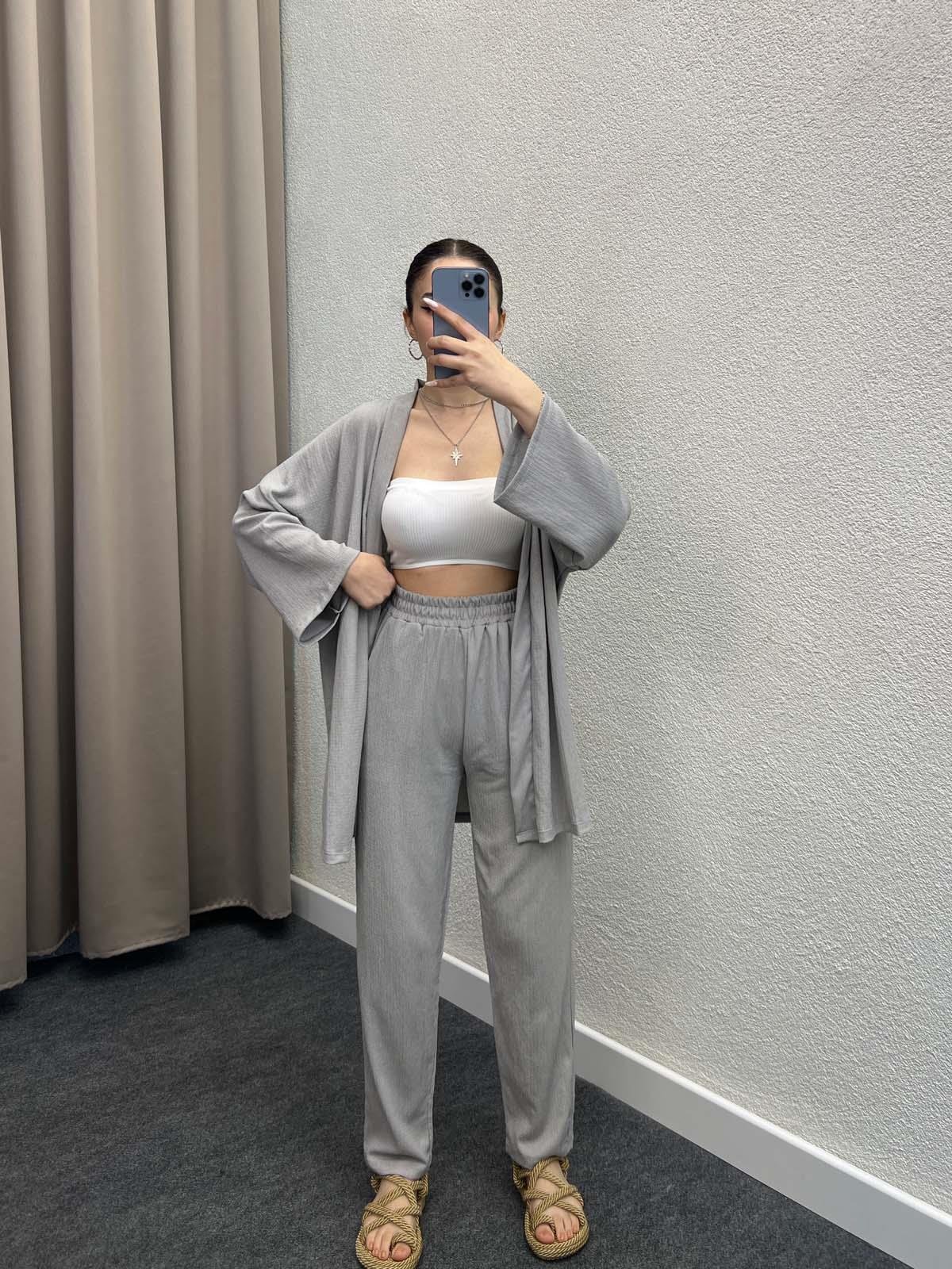 Pena Gri Gofre Kimono Takım