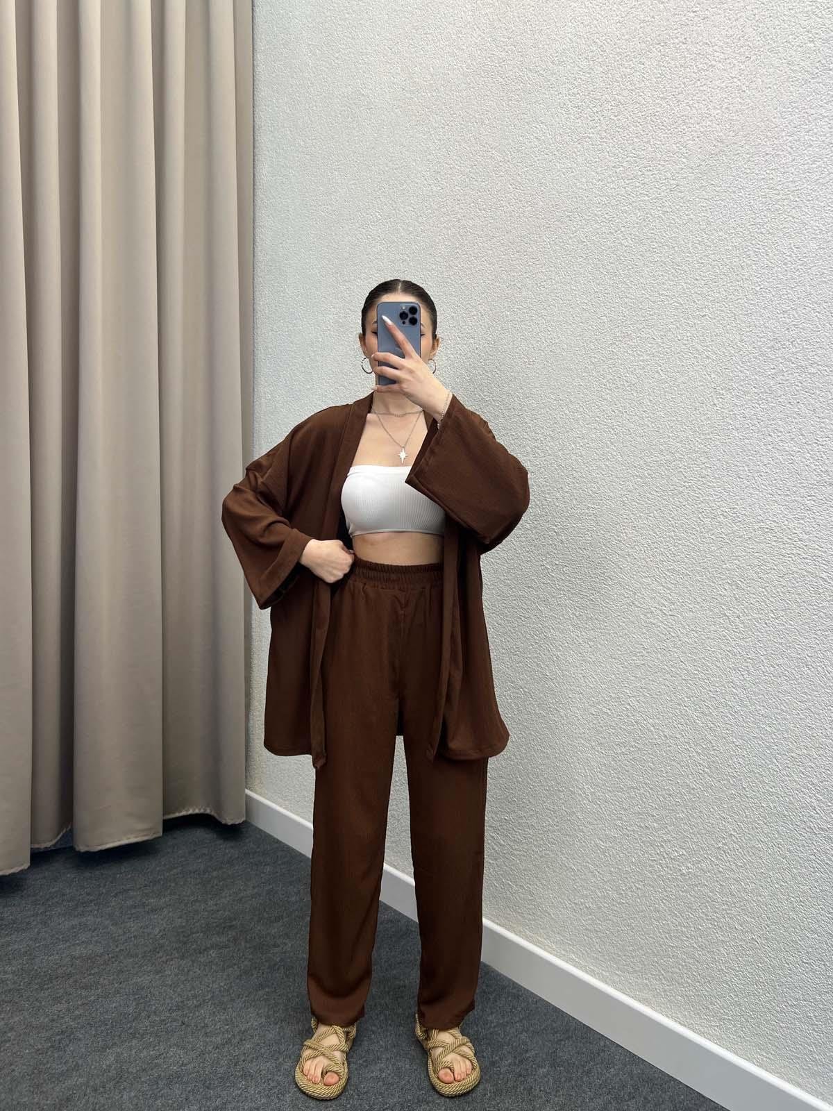 Pena Kahve Gofre Kimono Takım