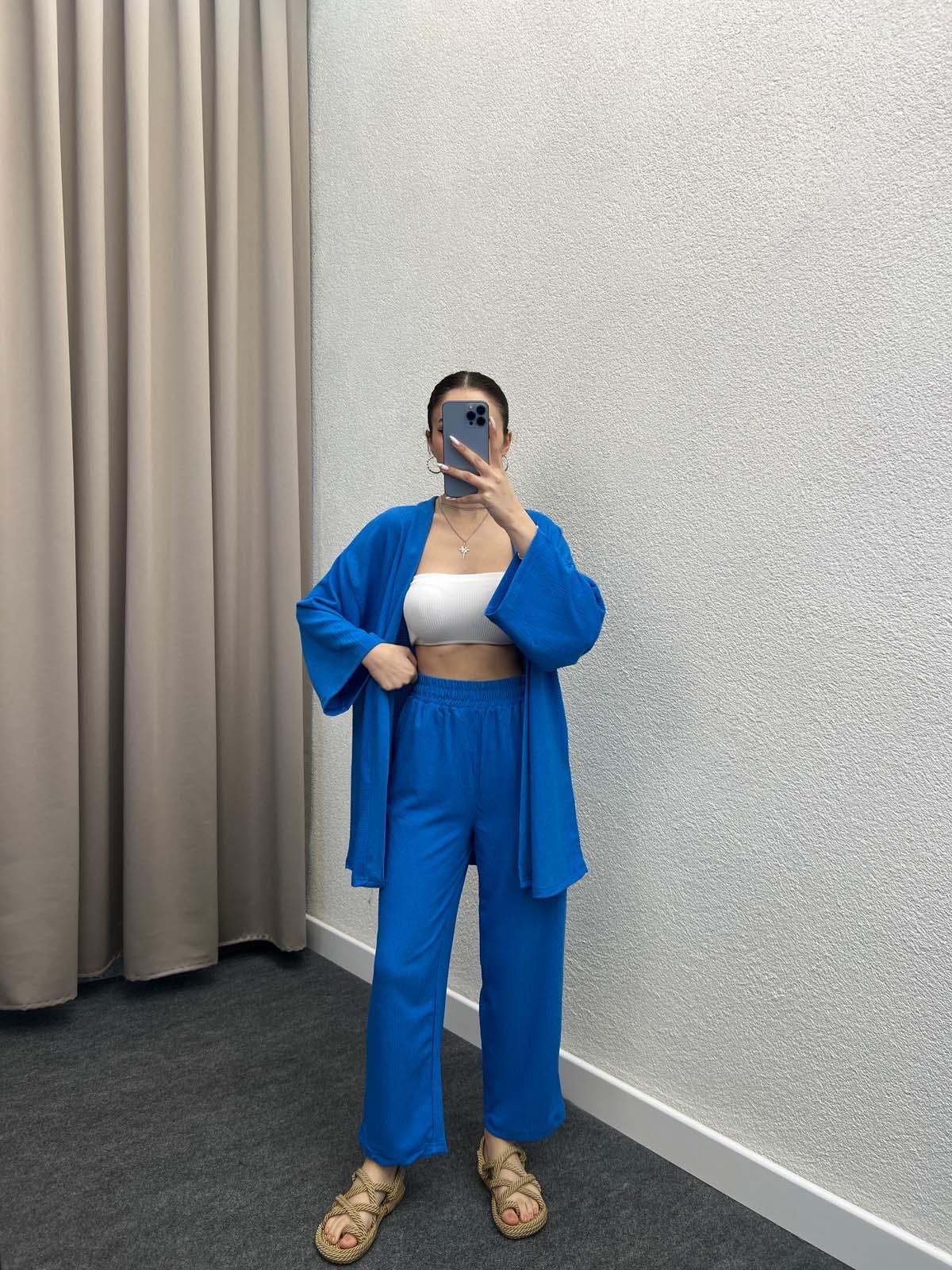 Pena Mavi Gofre Kimono Takım