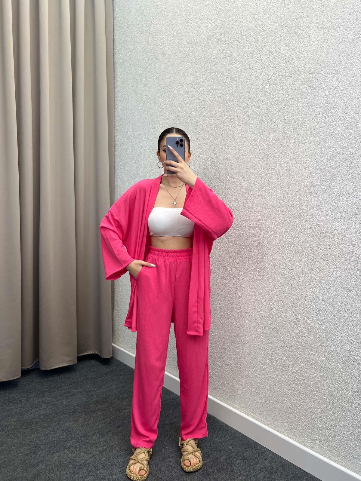 Pena Pembe Gofre Kimono Takım