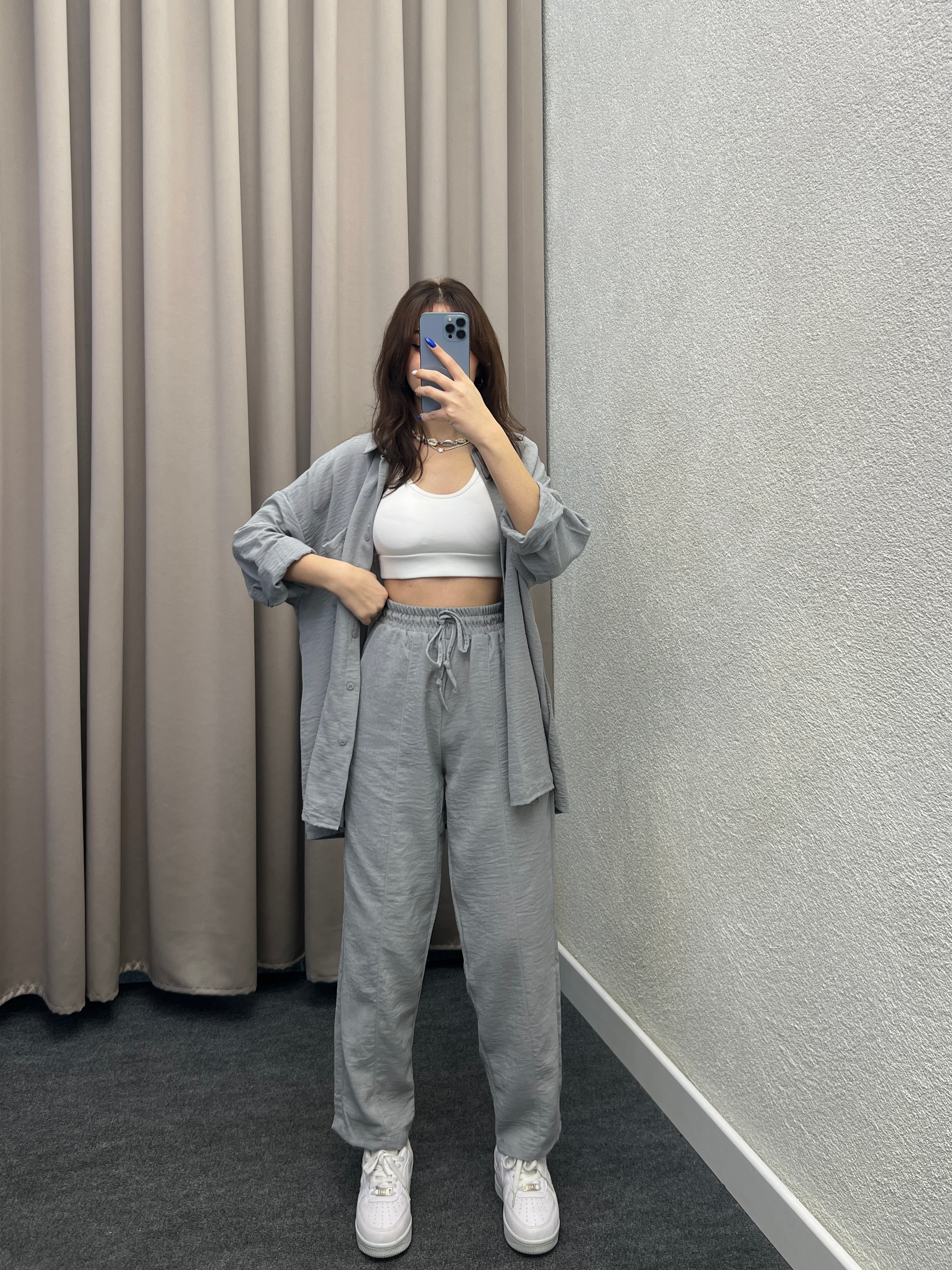 Pera Keten Gri Gömlekli Takım