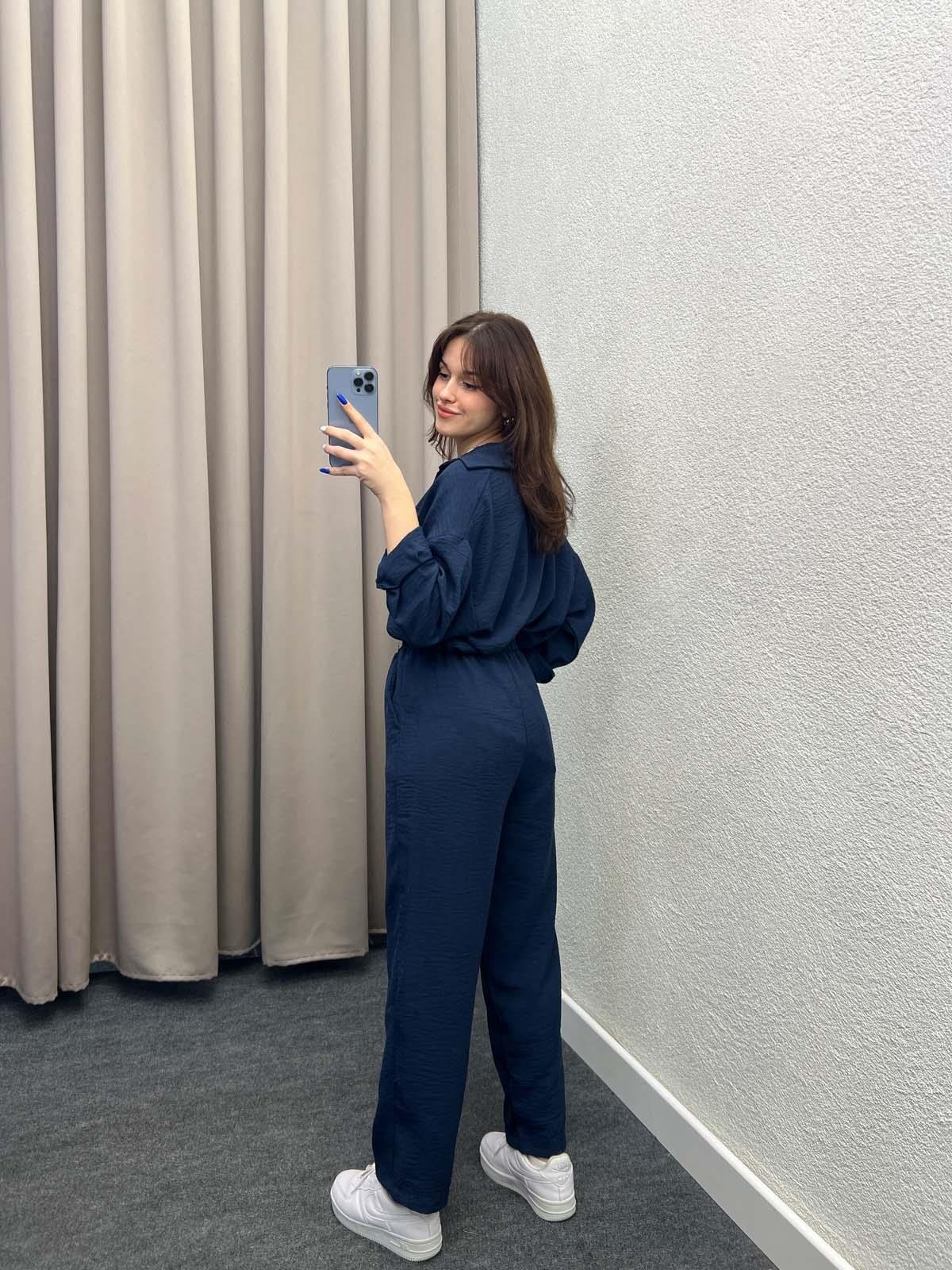 Pera Keten Lacivert Gömlekli Takım