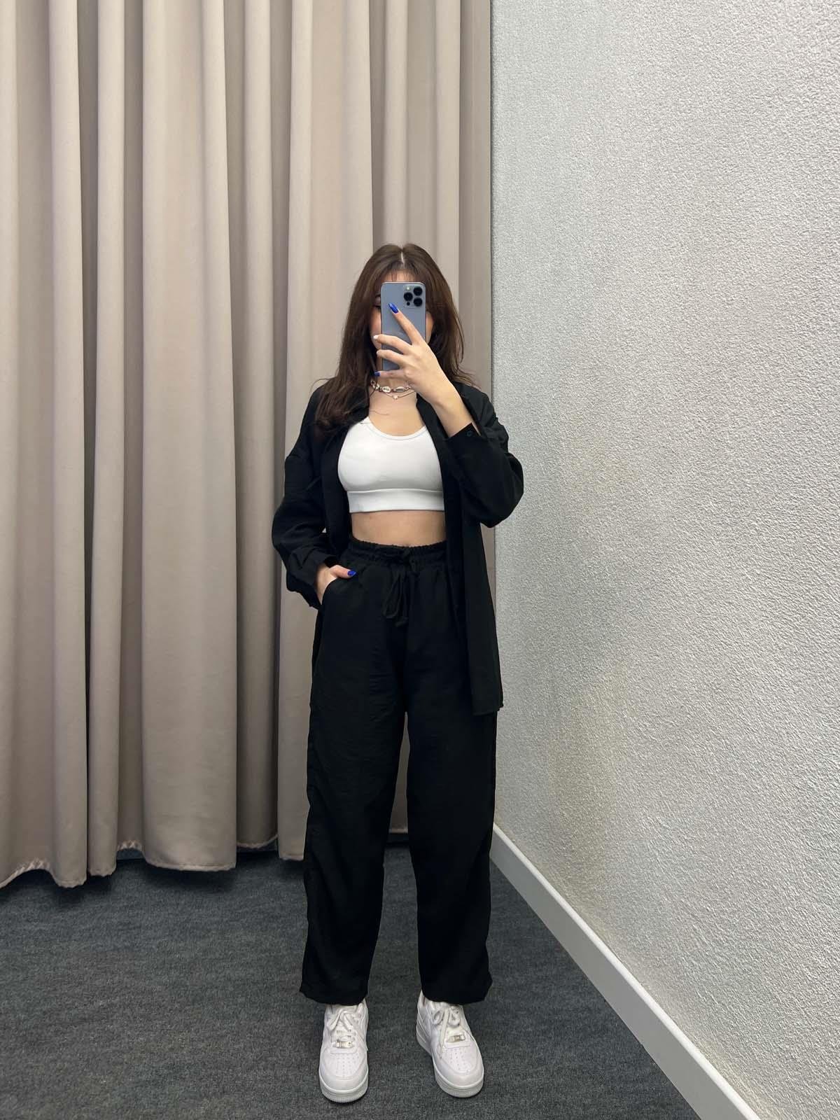 Pera Keten Siyah Gömlekli Takım