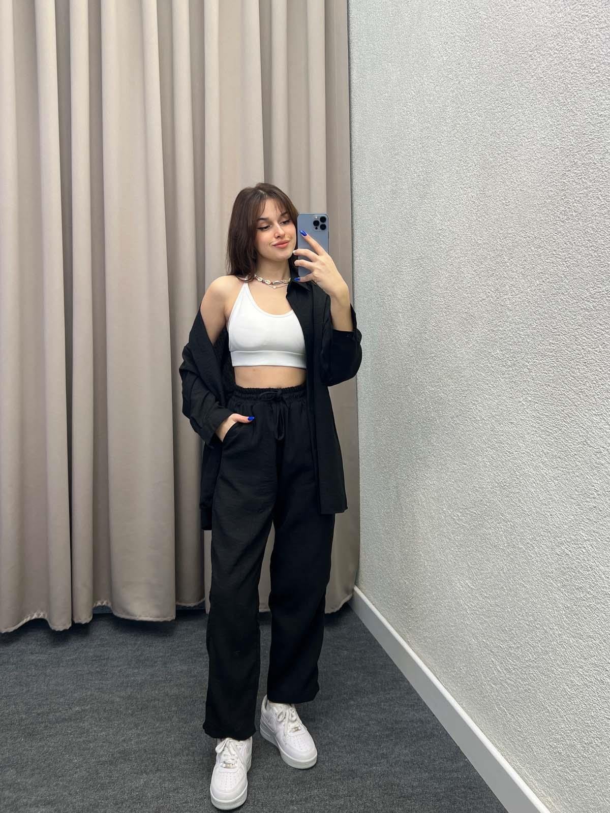 Pera Keten Siyah Gömlekli Takım