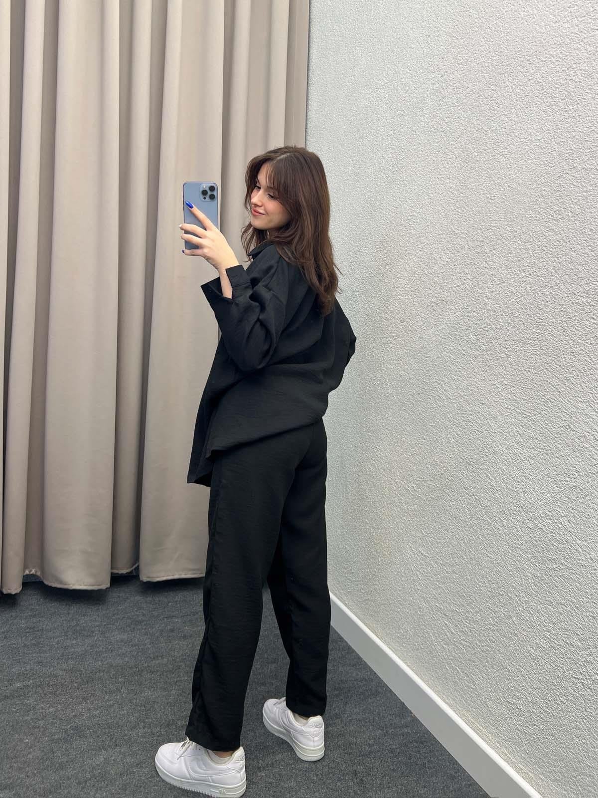 Pera Keten Siyah Gömlekli Takım