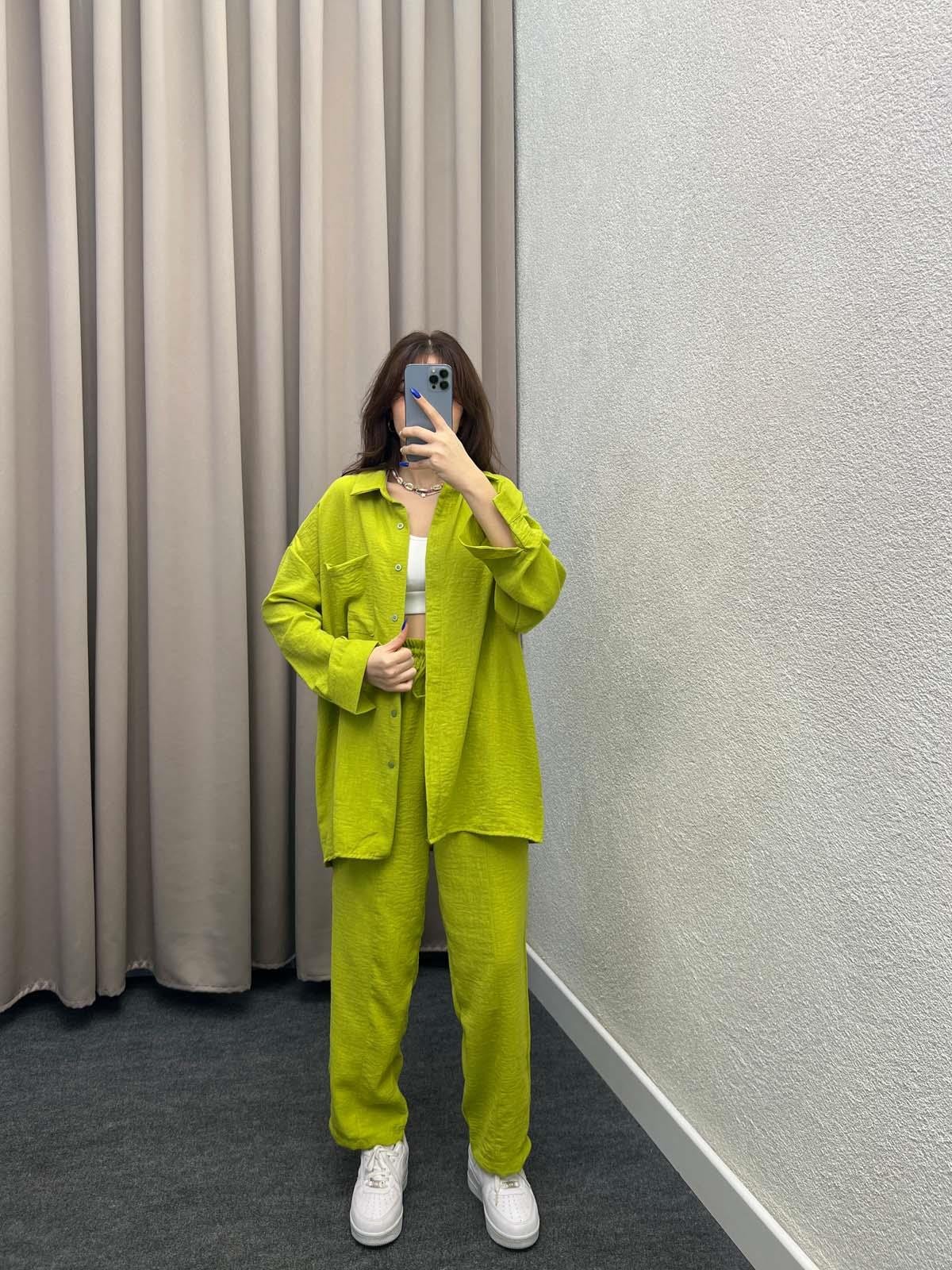 Pera Keten Yeşil Gömlekli Takım