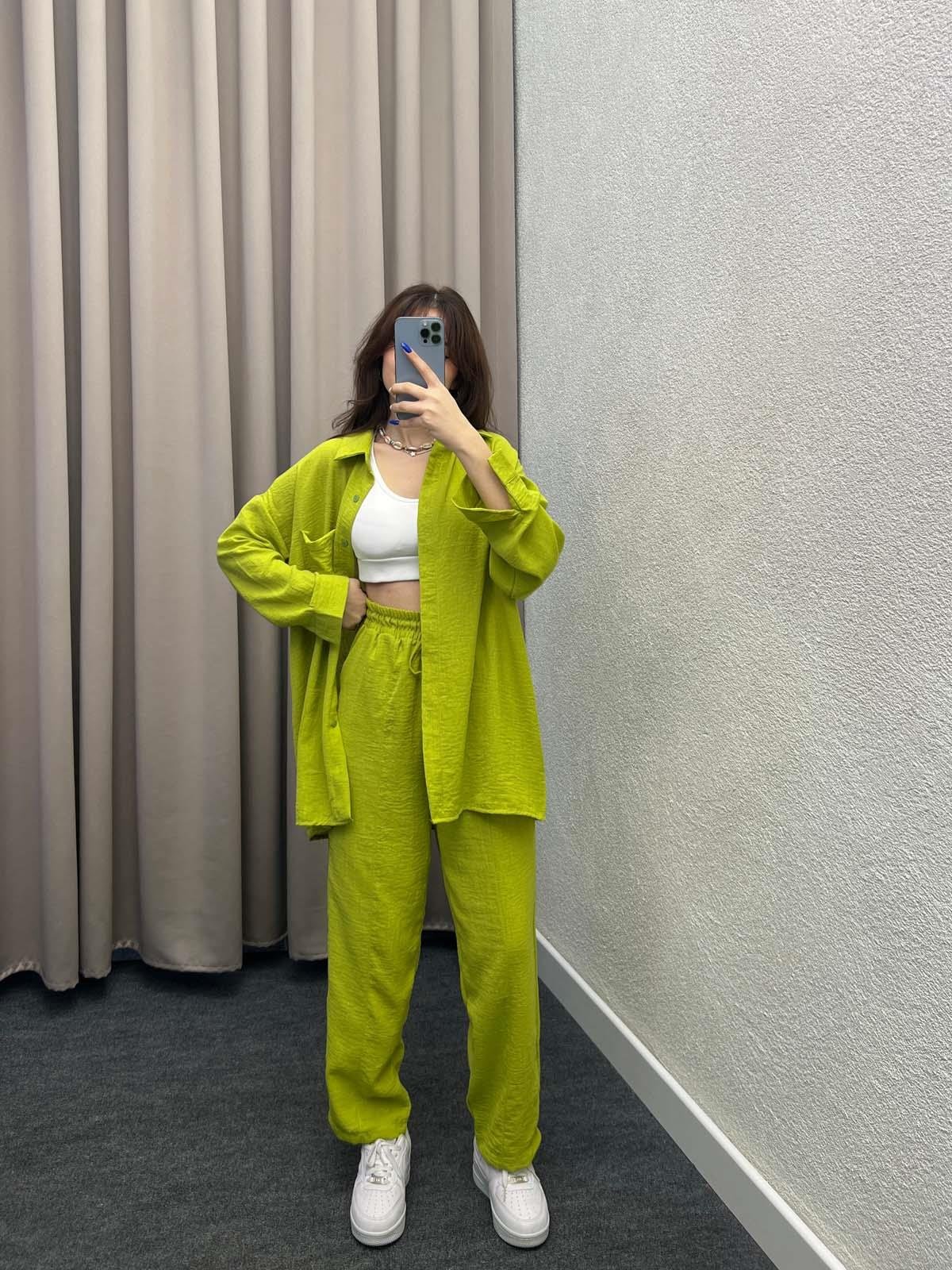 Pera Keten Yeşil Gömlekli Takım