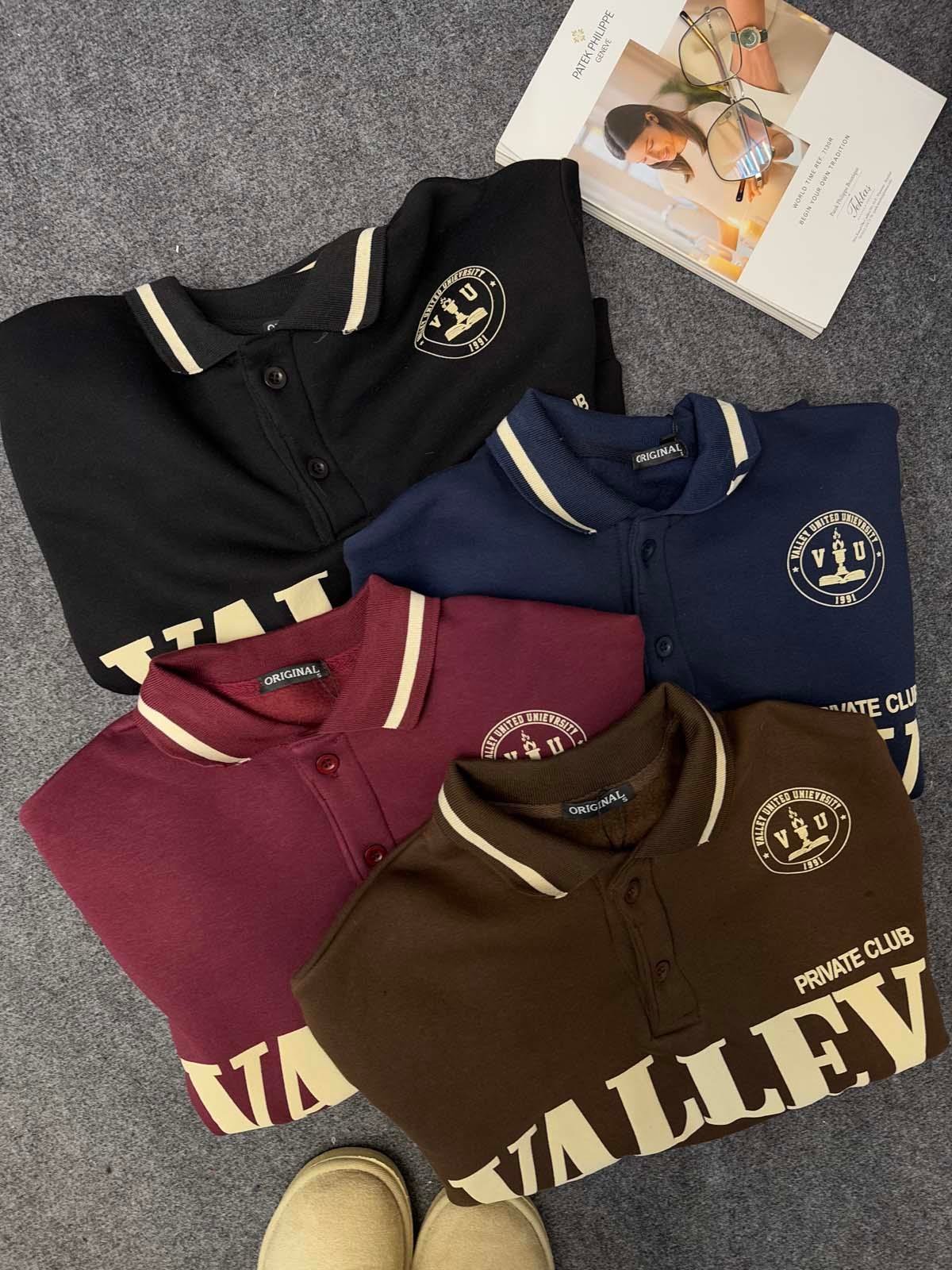 Polo Yaka Şardonlu Valley Bordo Sweatshirt