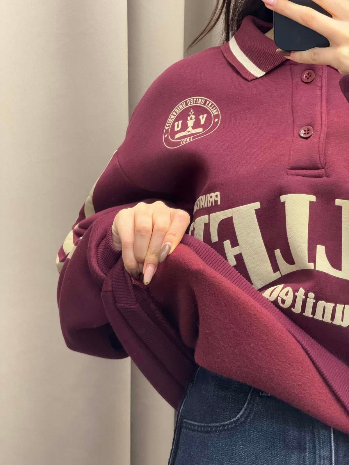 Polo Yaka Şardonlu Valley Bordo Sweatshirt