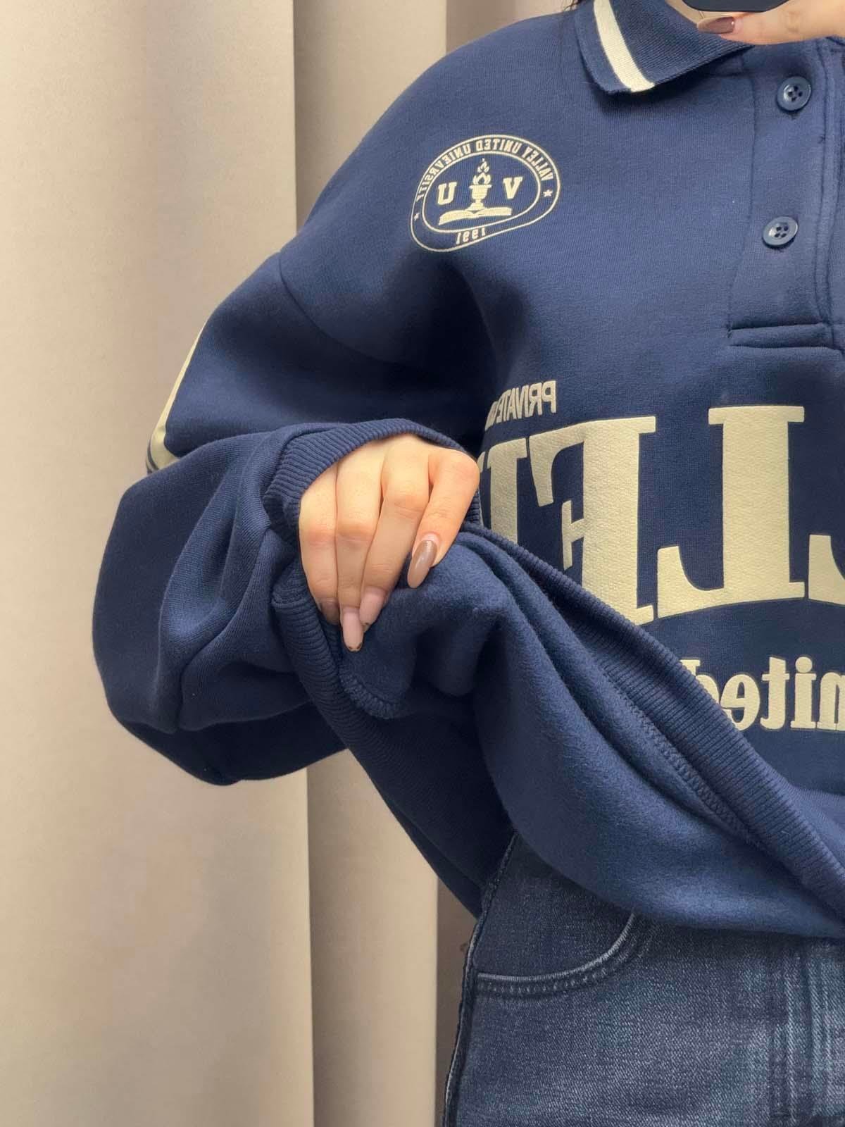 Polo Yaka Şardonlu Valley Lacivert Sweatshirt