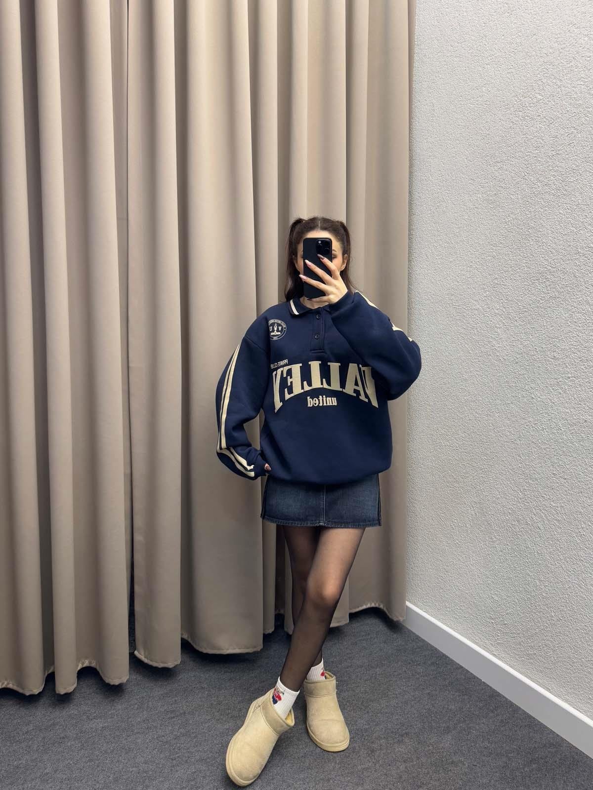 Polo Yaka Şardonlu Valley Lacivert Sweatshirt