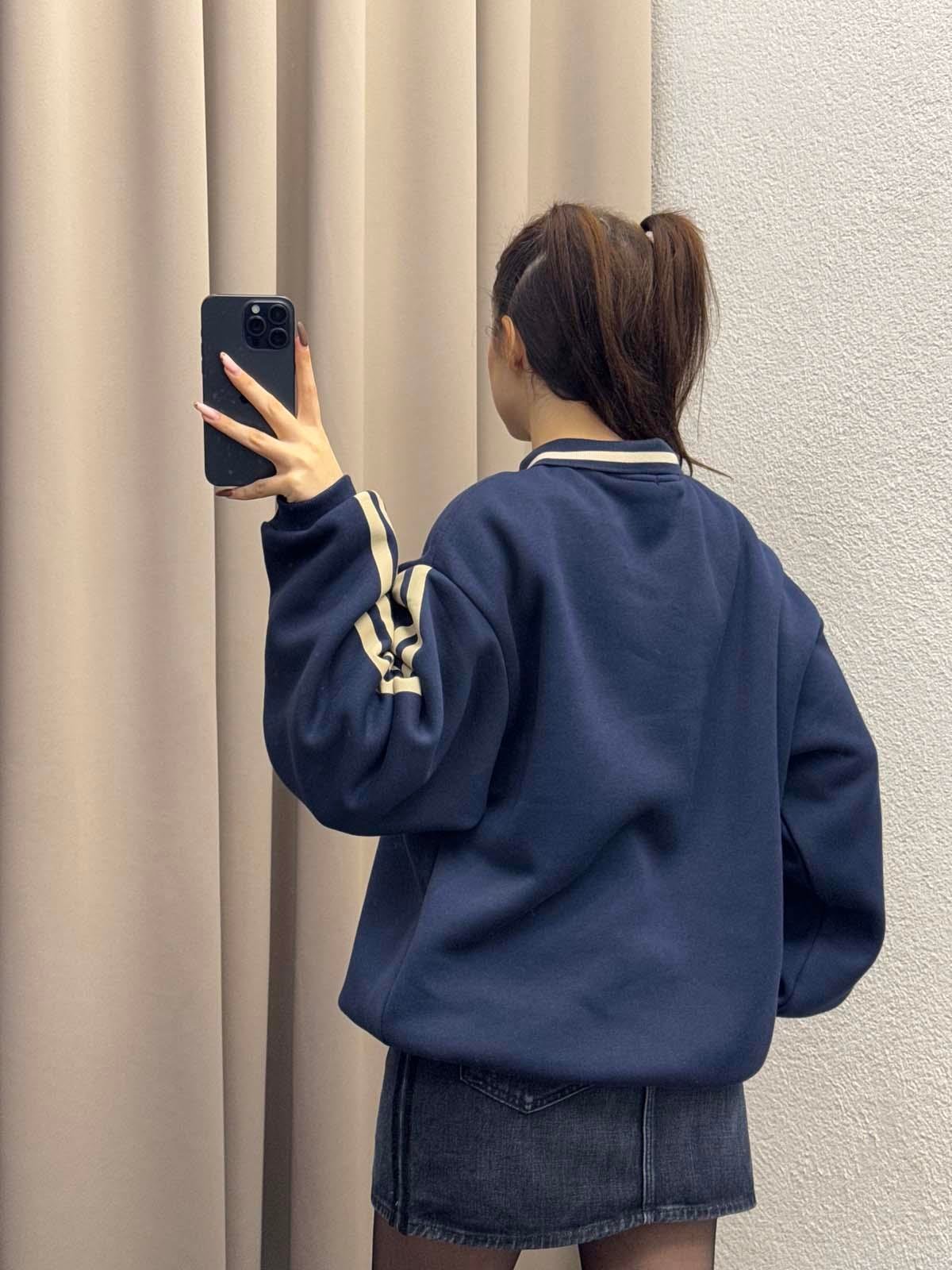 Polo Yaka Şardonlu Valley Lacivert Sweatshirt