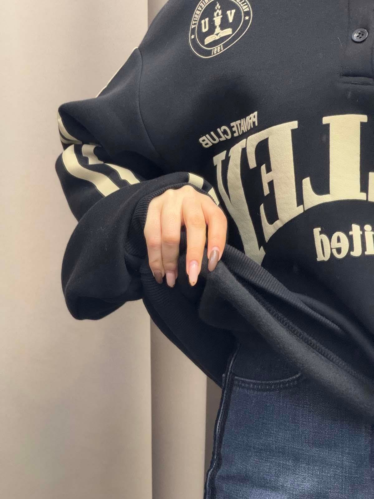 Polo Yaka Şardonlu Valley Siyah Sweatshirt