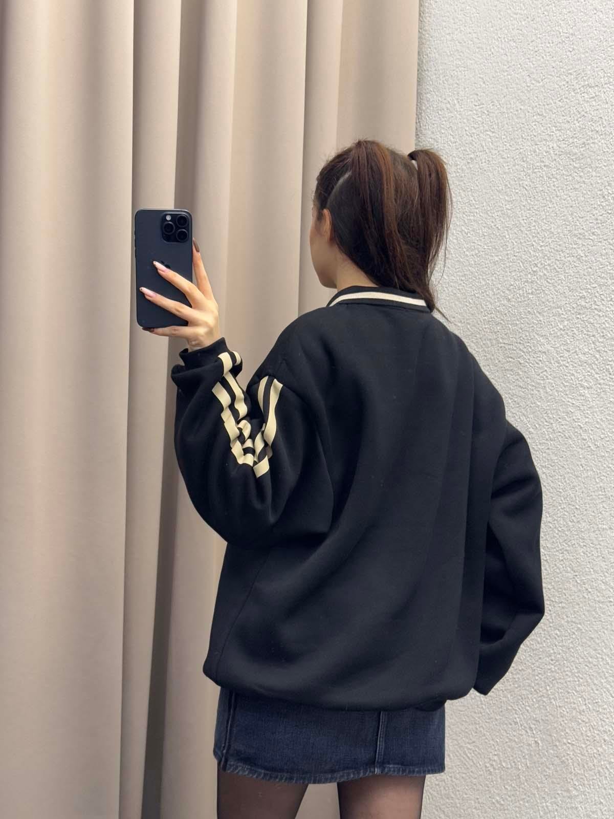 Polo Yaka Şardonlu Valley Siyah Sweatshirt