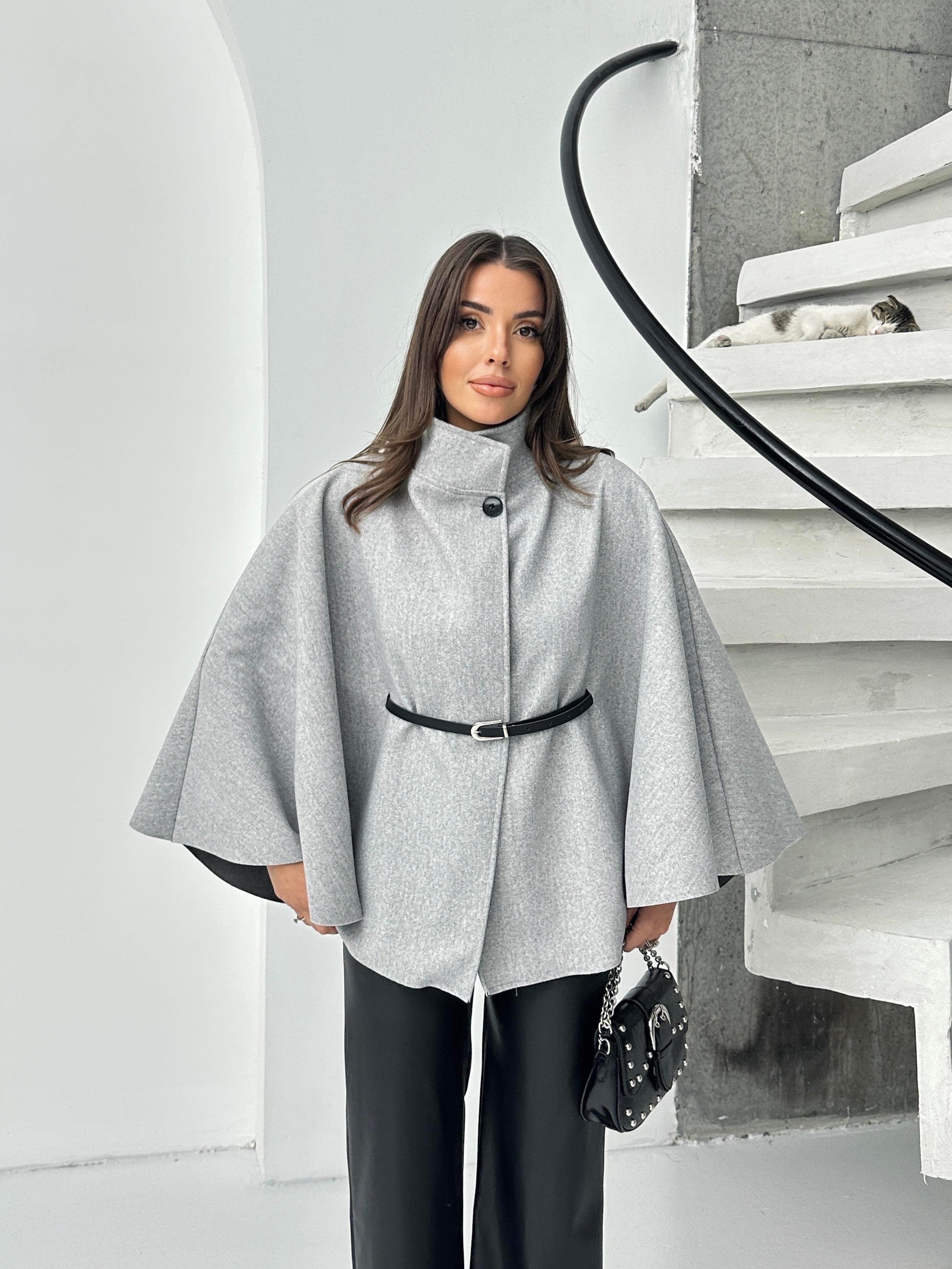 PREMİUM KALİTE İTHAL KAŞE PANÇO GRİ