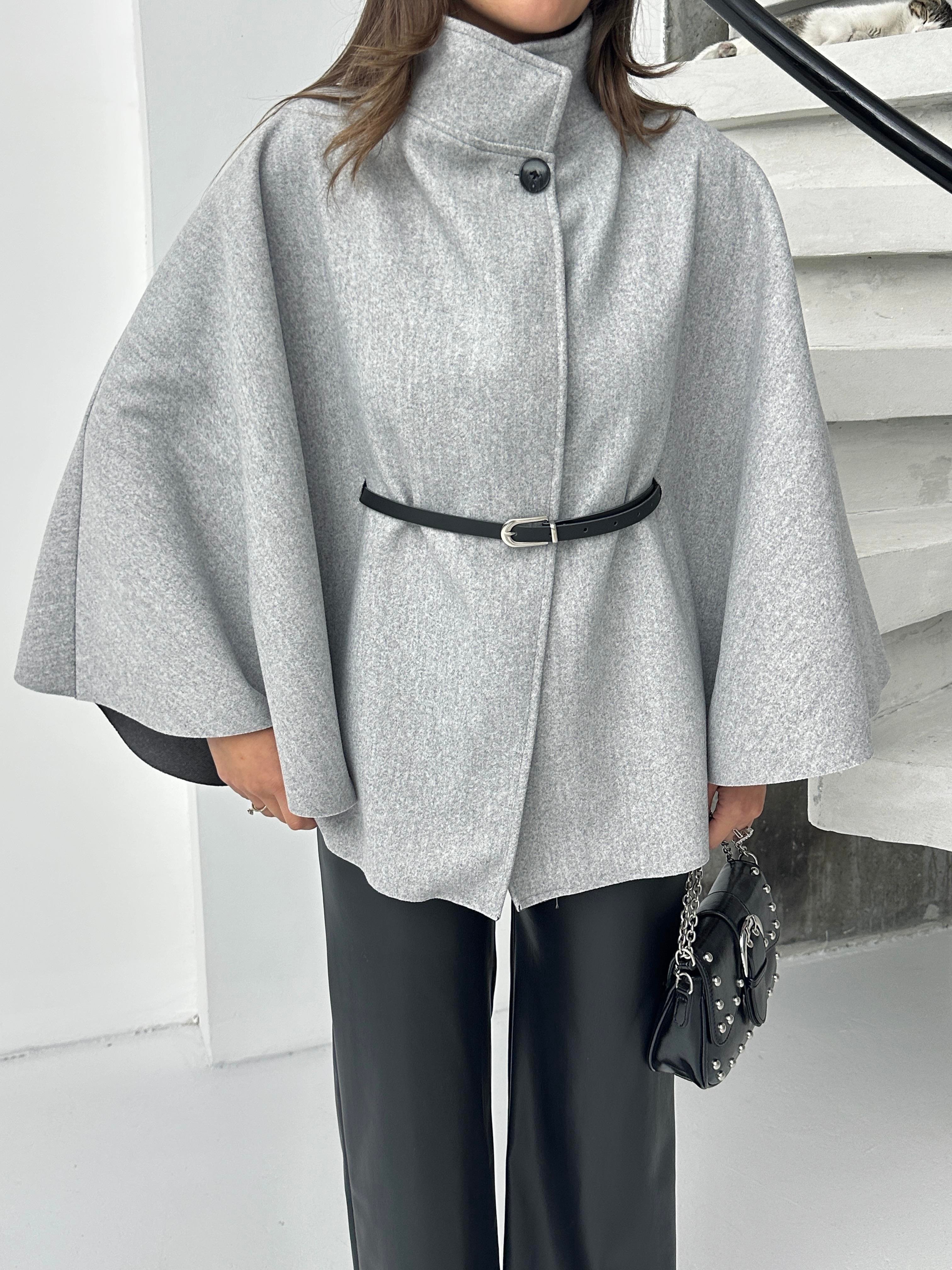 PREMİUM KALİTE İTHAL KAŞE PANÇO GRİ