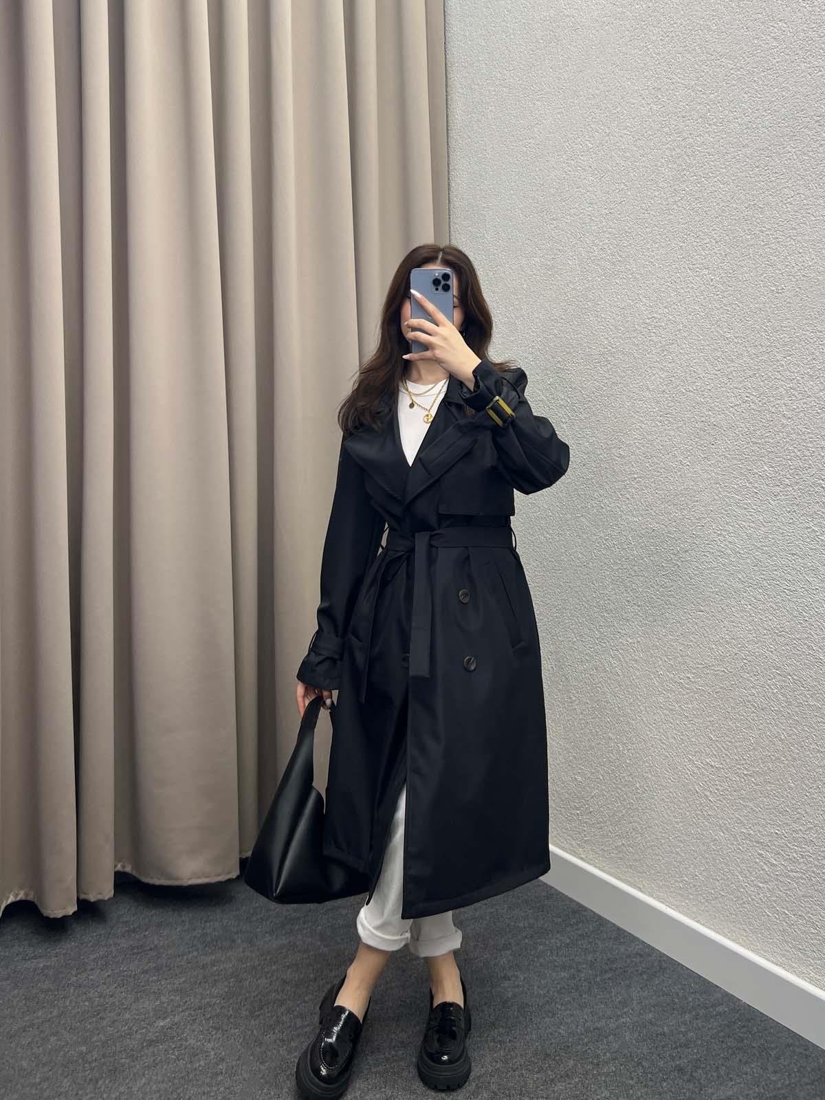 Primavera Siyah Premium Trençkot