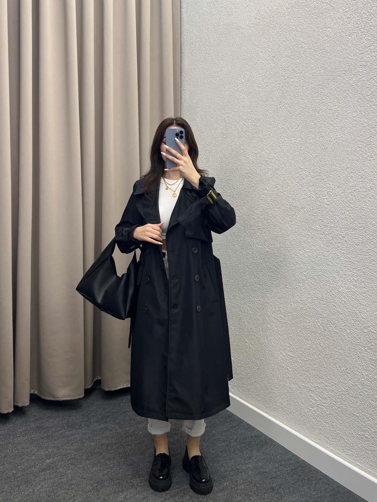 Primavera Siyah Premium Trençkot