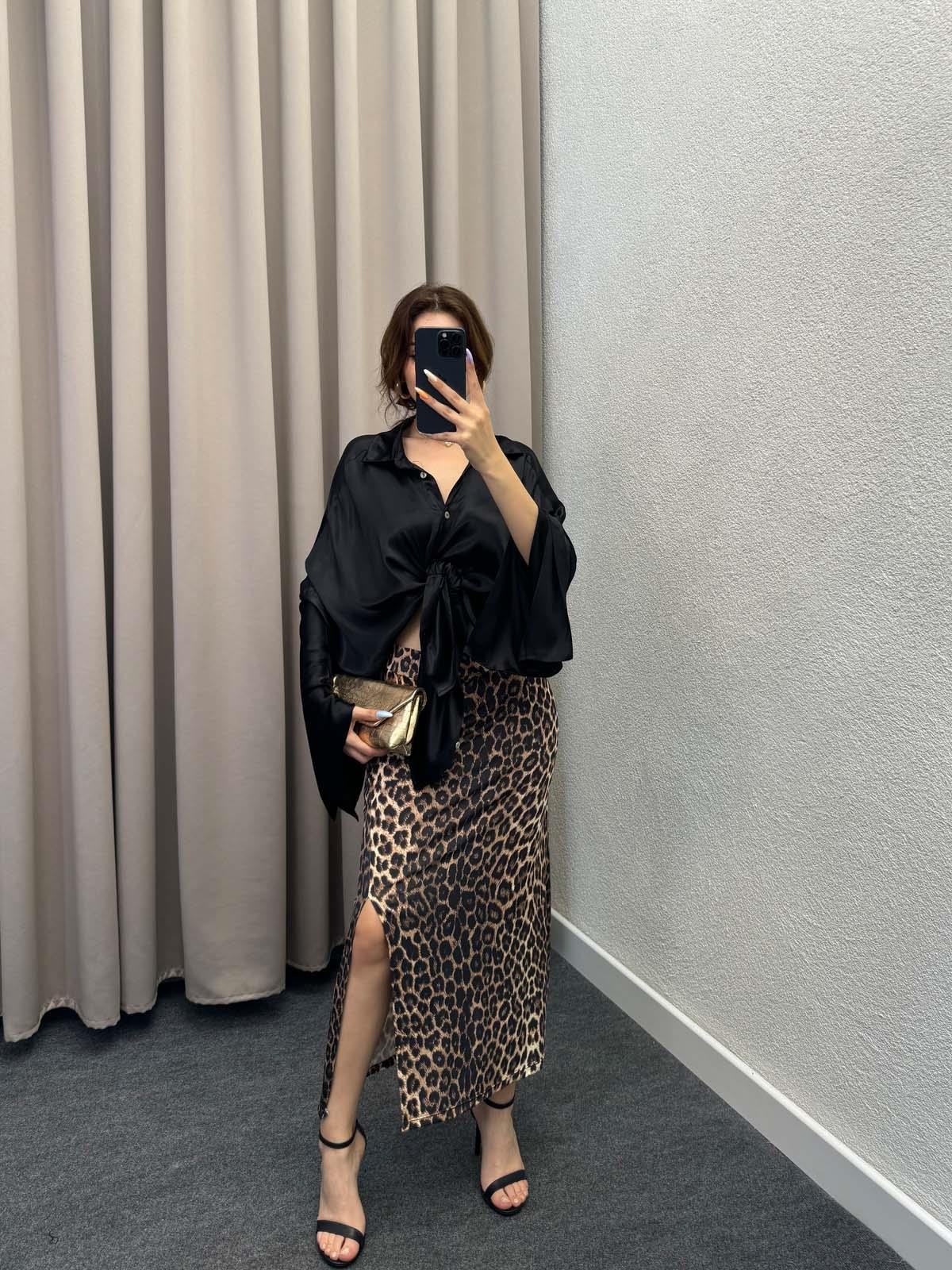 Reas Leopar Saten Etek