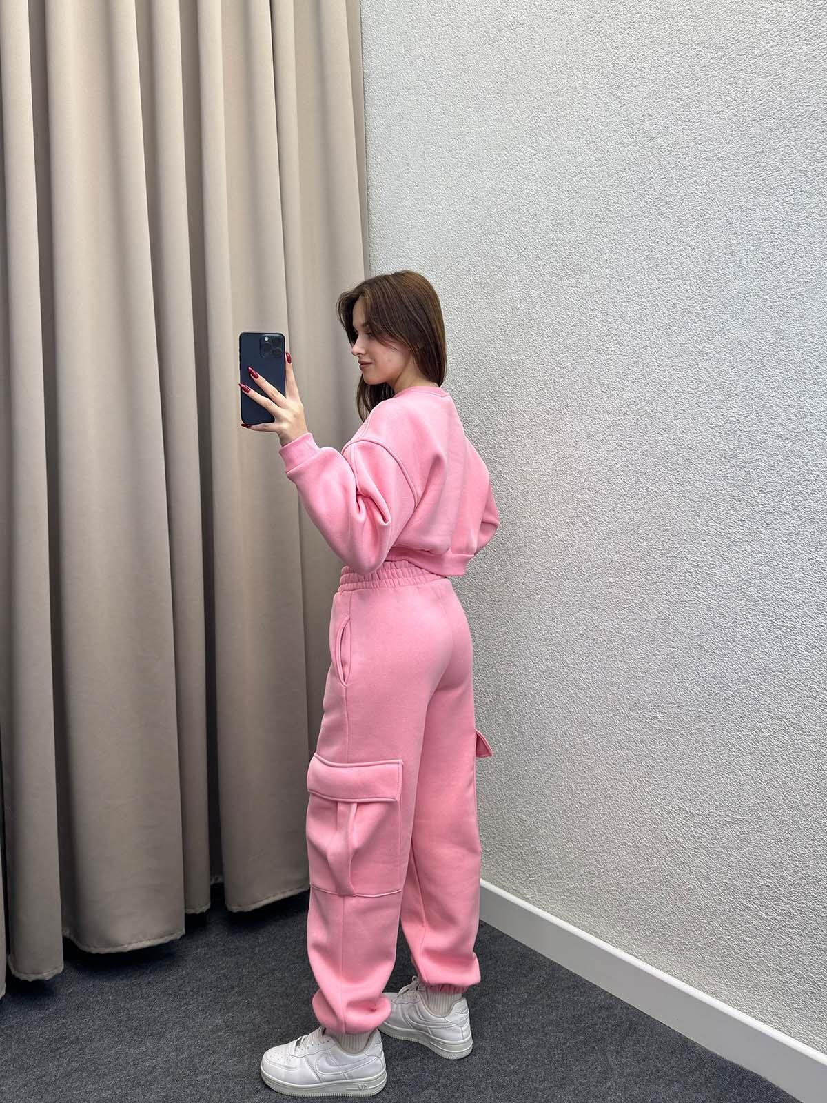 Reggio Kargo Cepli Crop Pudra Eşofman Takımı