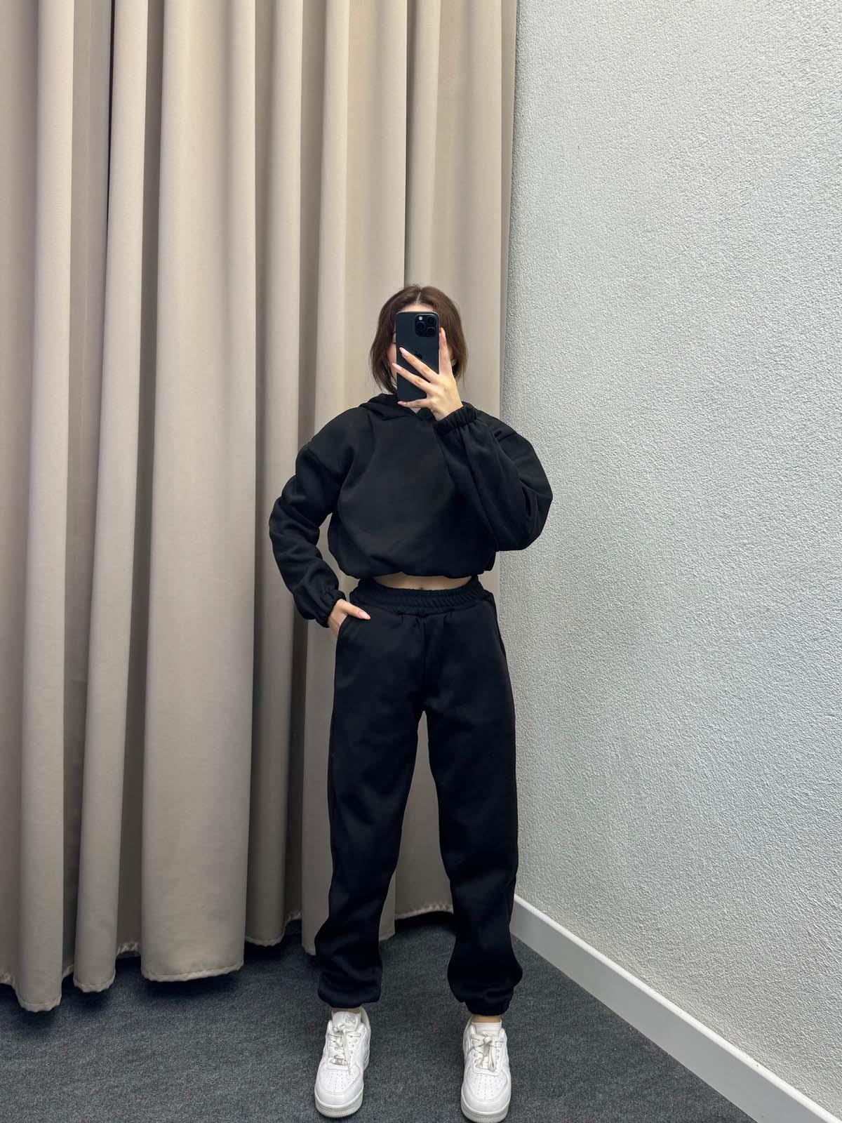 Rojo Üç İplik Şardonlu Siyah Eşofman Takımı