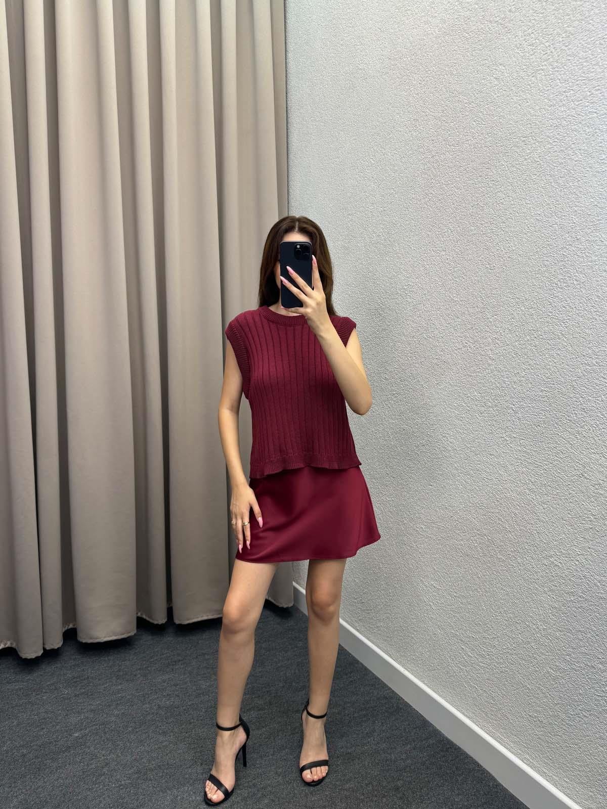 Sahra Pamuk İplik Bordo Süveter