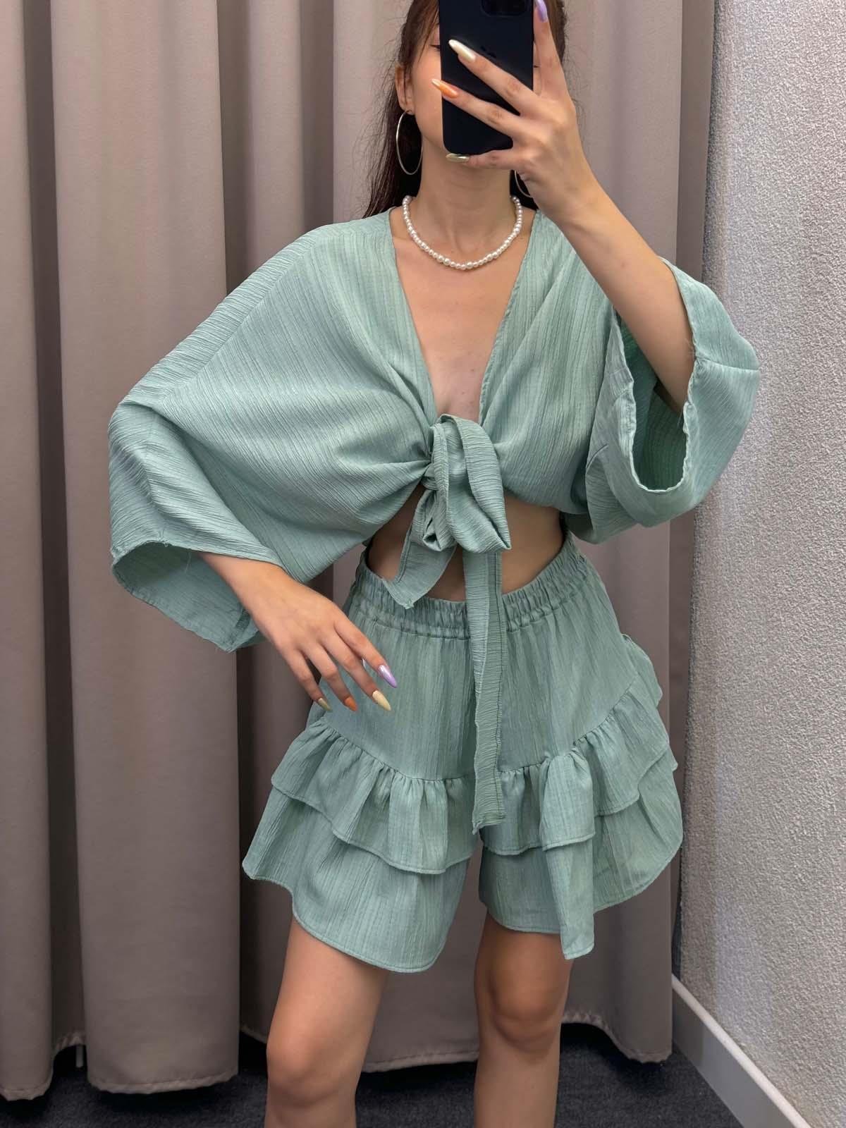 Sats Mint Şort Etek Bluz İkili Takım