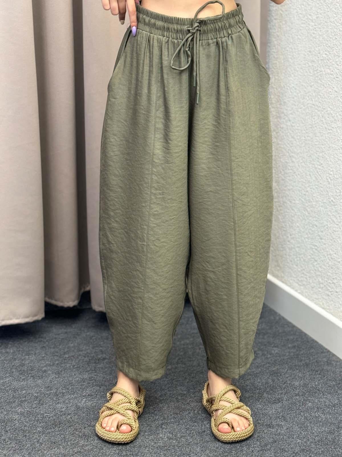 Sekiz Parça Modal Haki Gabardin Pantolon