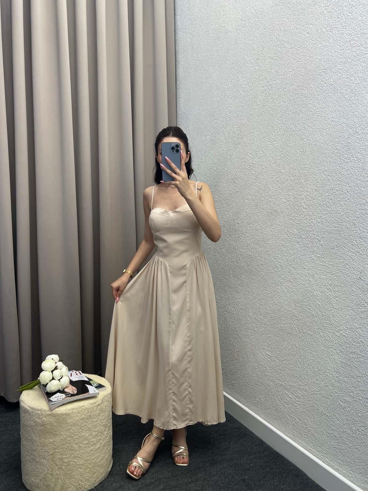 Shai Pamuk Viskon Kumaş Krem Elbise