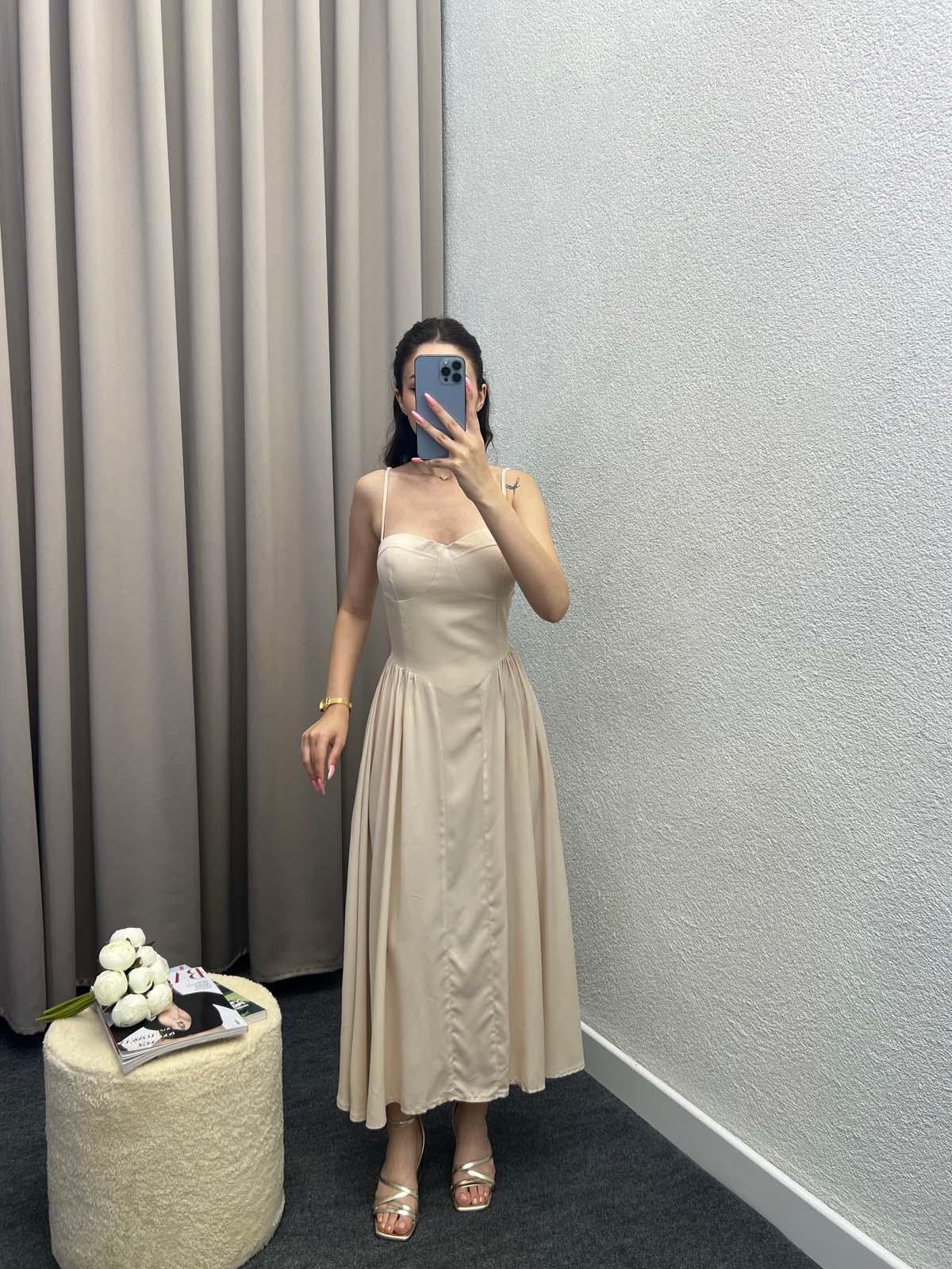 Shai Pamuk Viskon Kumaş Krem Elbise