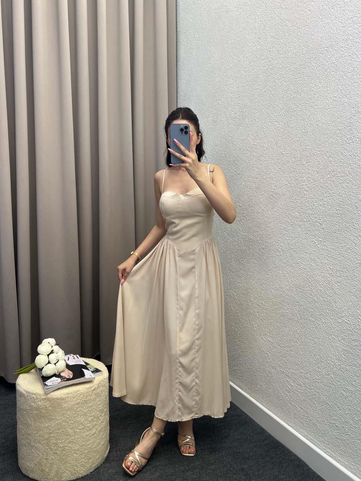 Shai Pamuk Viskon Kumaş Krem Elbise