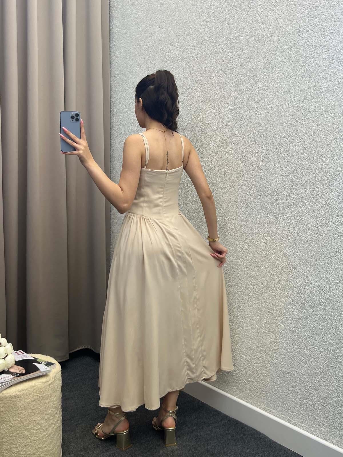 Shai Pamuk Viskon Kumaş Krem Elbise