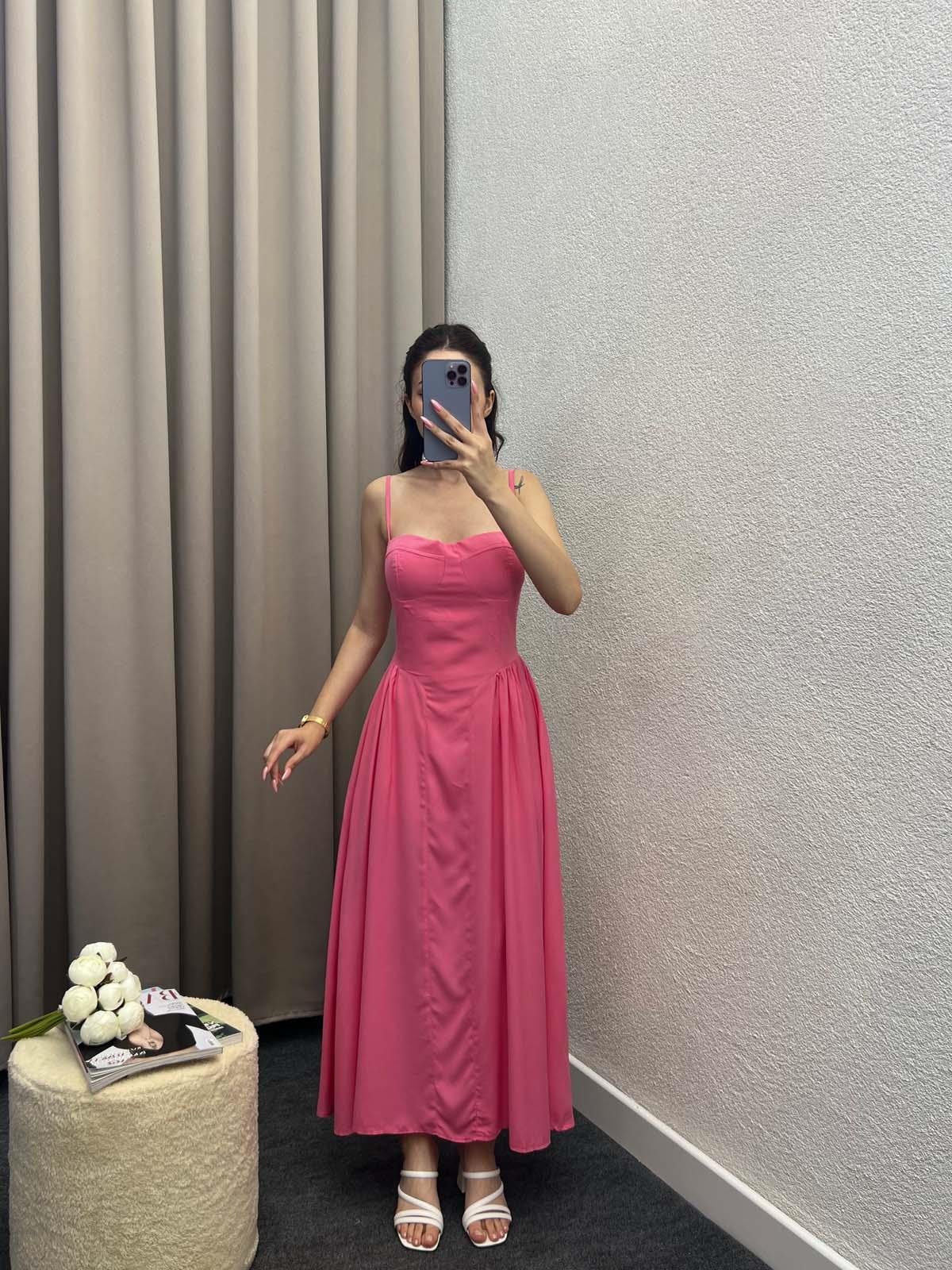 Shai Pamuk Viskon Kumaş Pembe Elbise