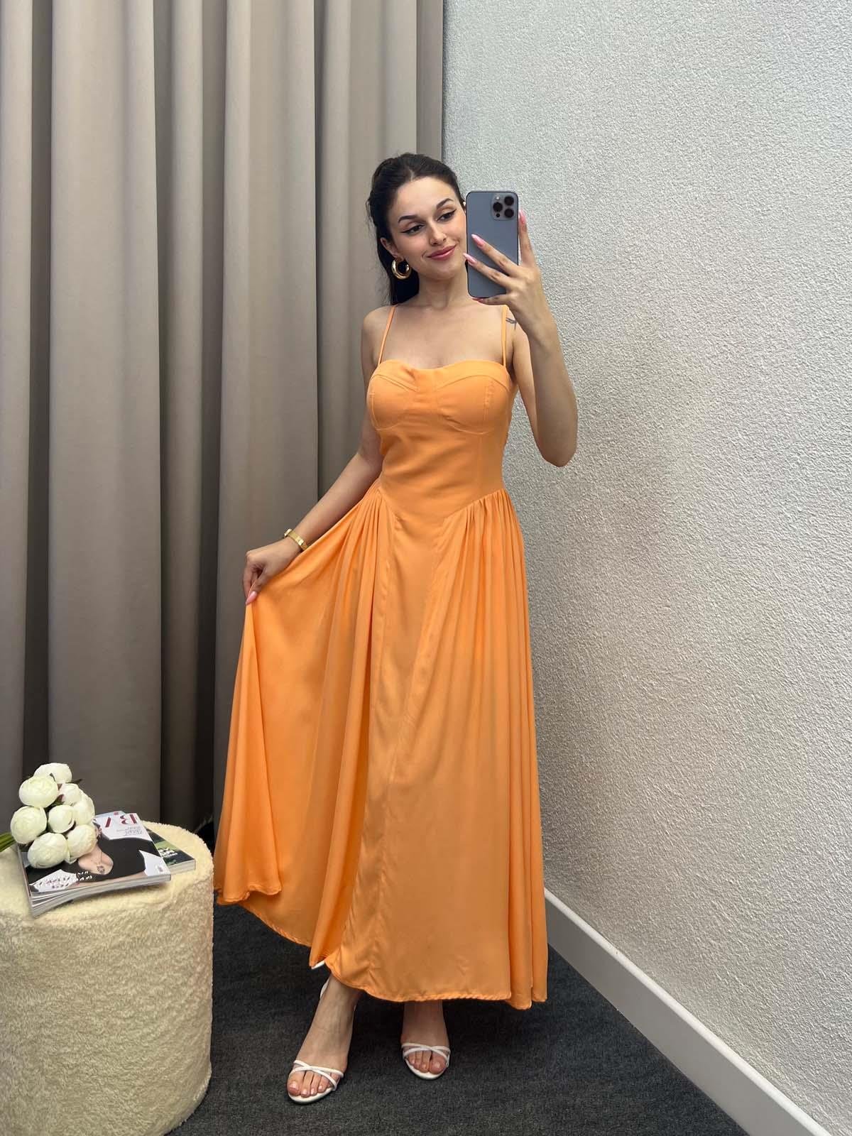 Shai Pamuk Viskon Kumaş Turuncu Elbise