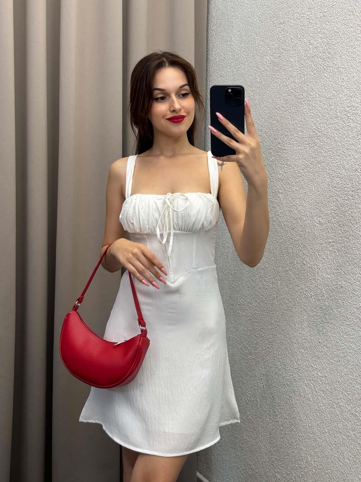 Sırt Drape Askılı Mini Beyaz Elbise