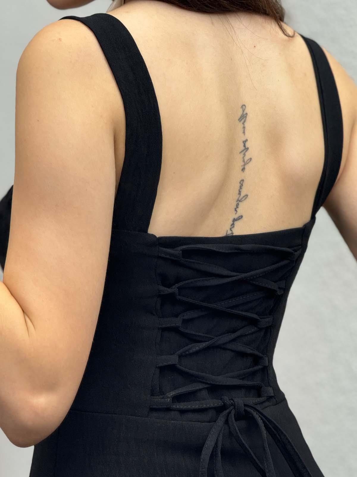 Sırt Drape Askılı Mini Siyah Elbise