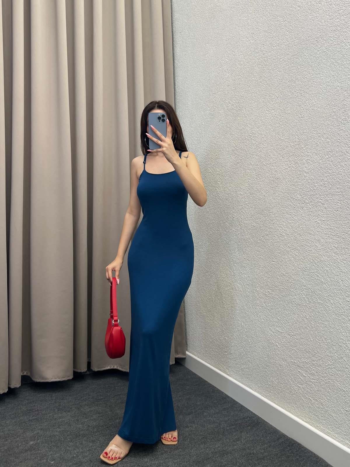 Sırt Pencere Detay Petrol Sandy Elbise