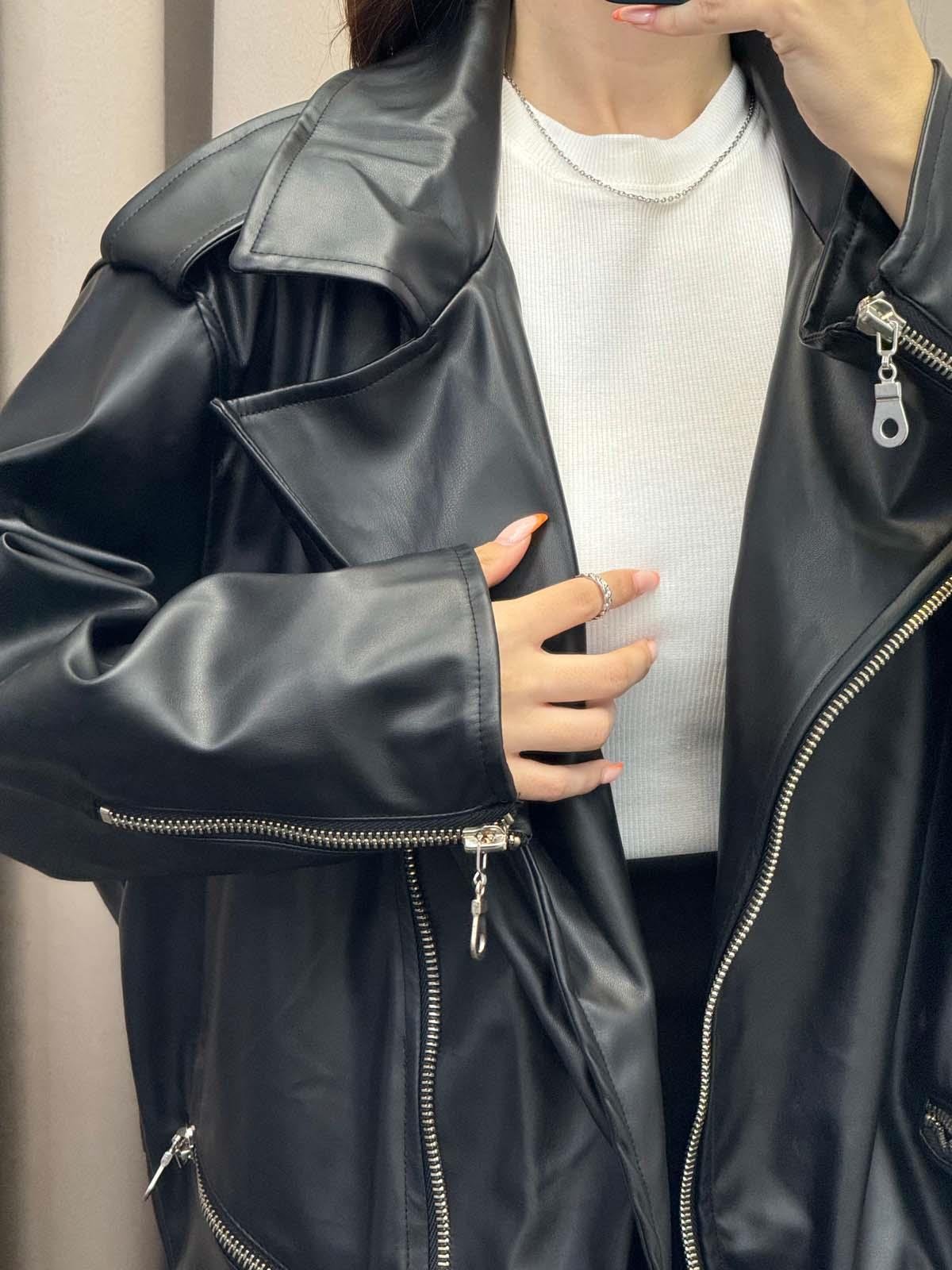 Siyah Biker Deri Ceket